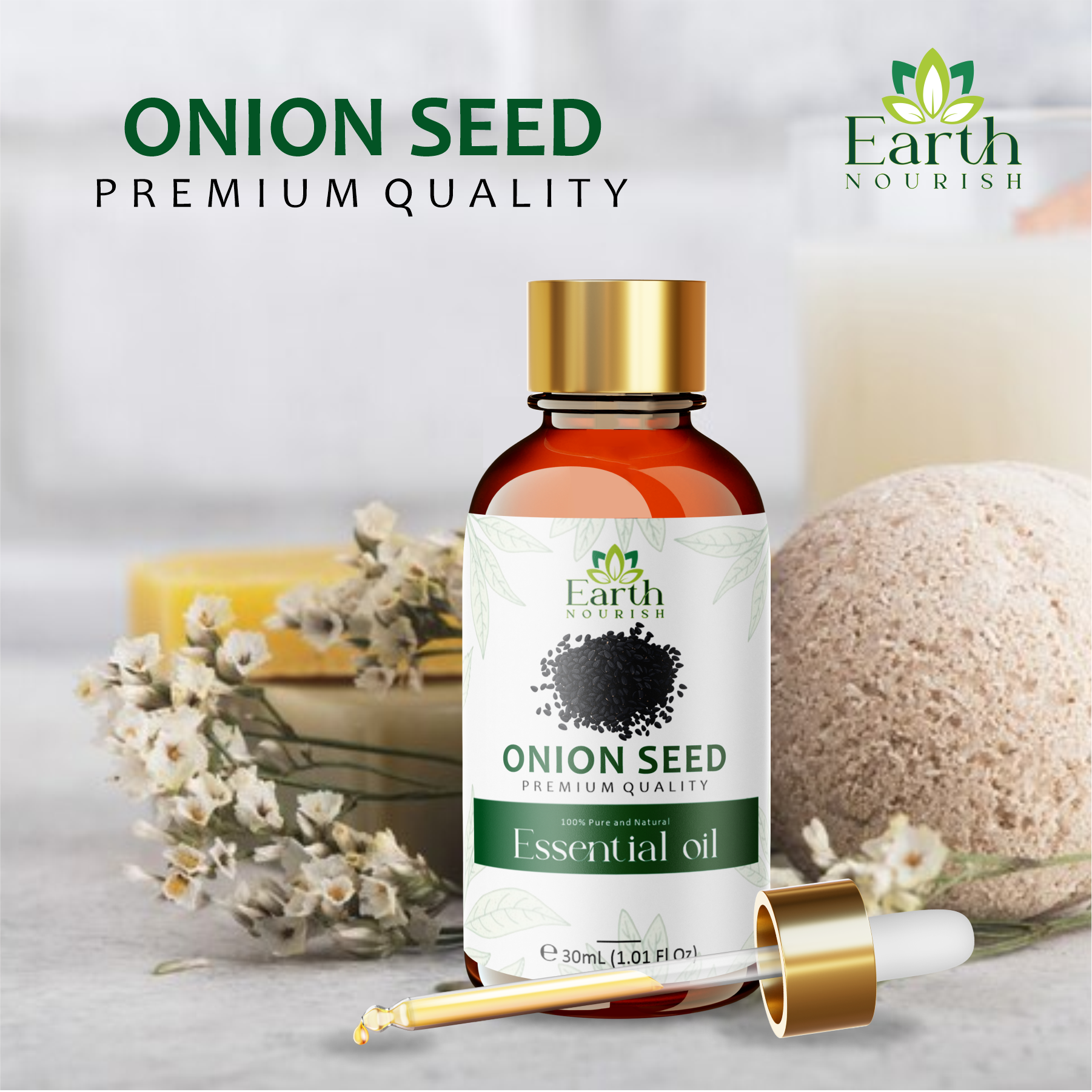 Onion Seed Oil 50ml – Pure & Natural Cold-Pressed Carrier Oil for Hair Fall Control & Scalp Fortification | Earth Nourish