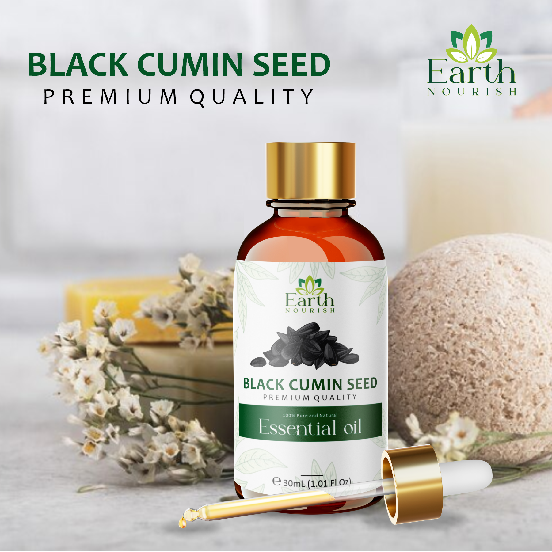 Black Cumin Seed Oil 15ml – Pure & Natural Carrier Oil for Skin & Scalp Care | Earth Nourish