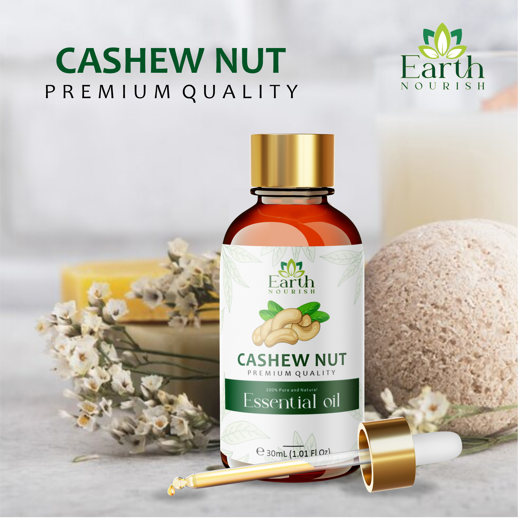 Cashew Nut Oil 50ml – Pure & Natural Carrier Oil for Skin & Hair Care | Earth Nourish