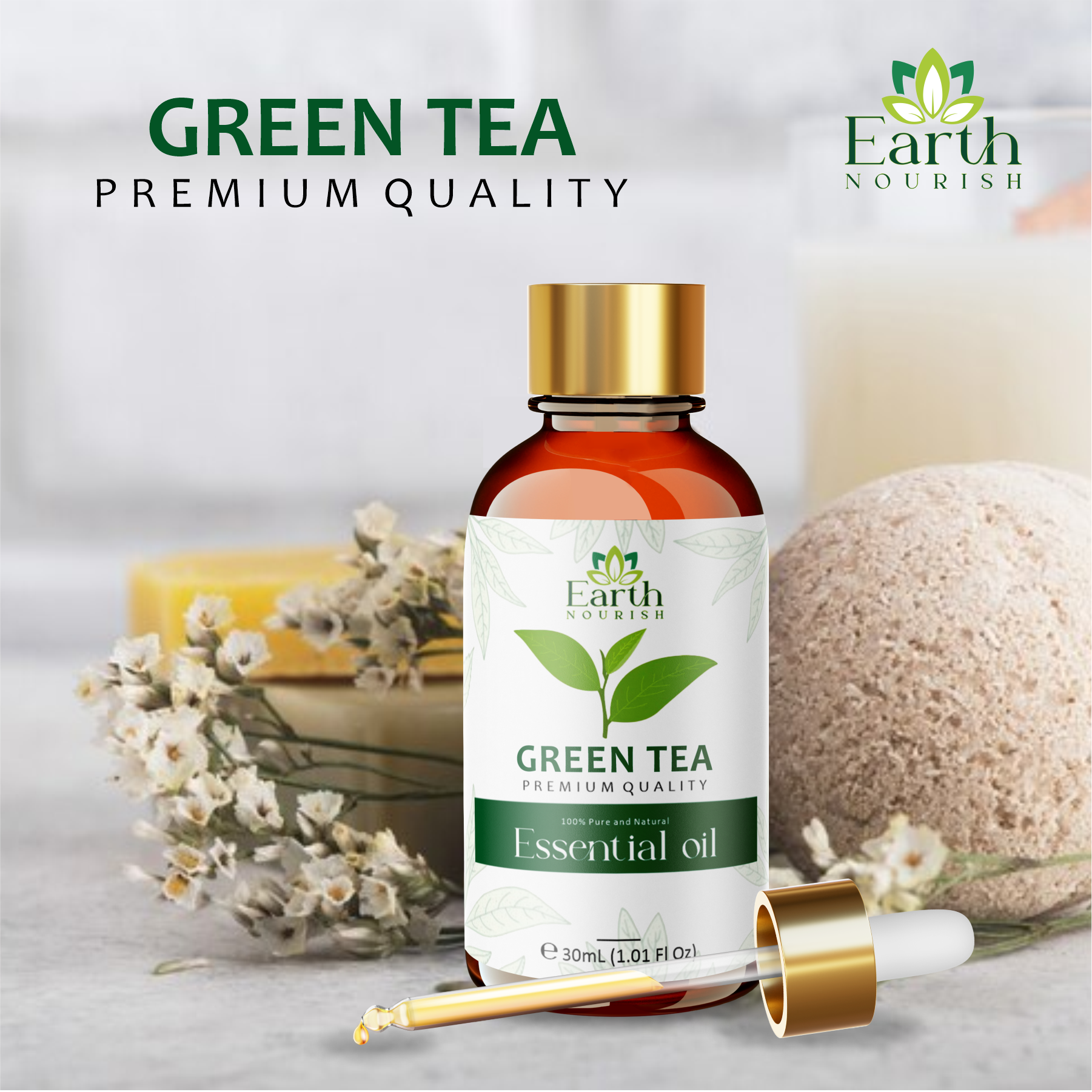 Green Tea Oil 50ml – Pure & Natural Cold-Pressed Carrier Oil for Antioxidant Protection & Youthful Skin | Earth Nourish