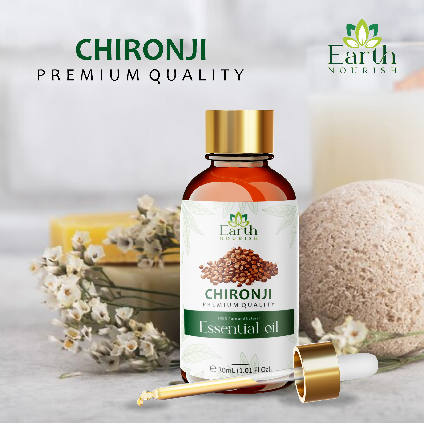 Chironji Oil 50ml – Pure & Natural Carrier Oil for Skin Glow & Hair Care | Earth Nourish