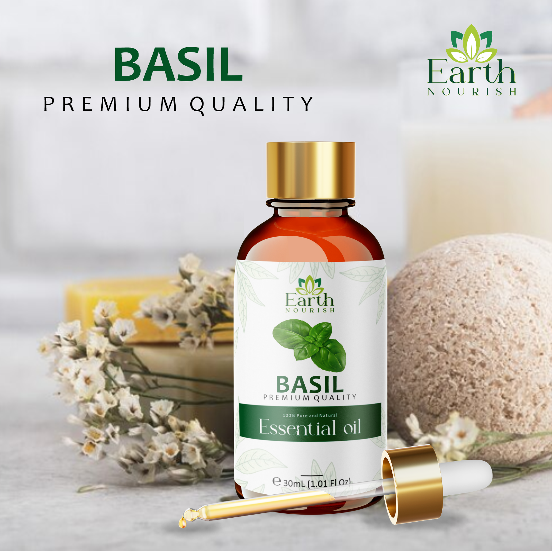 Basil Oil 15ml – Pure & Natural Essential Oil for DIY & Aromatherapy | Earth Nourish