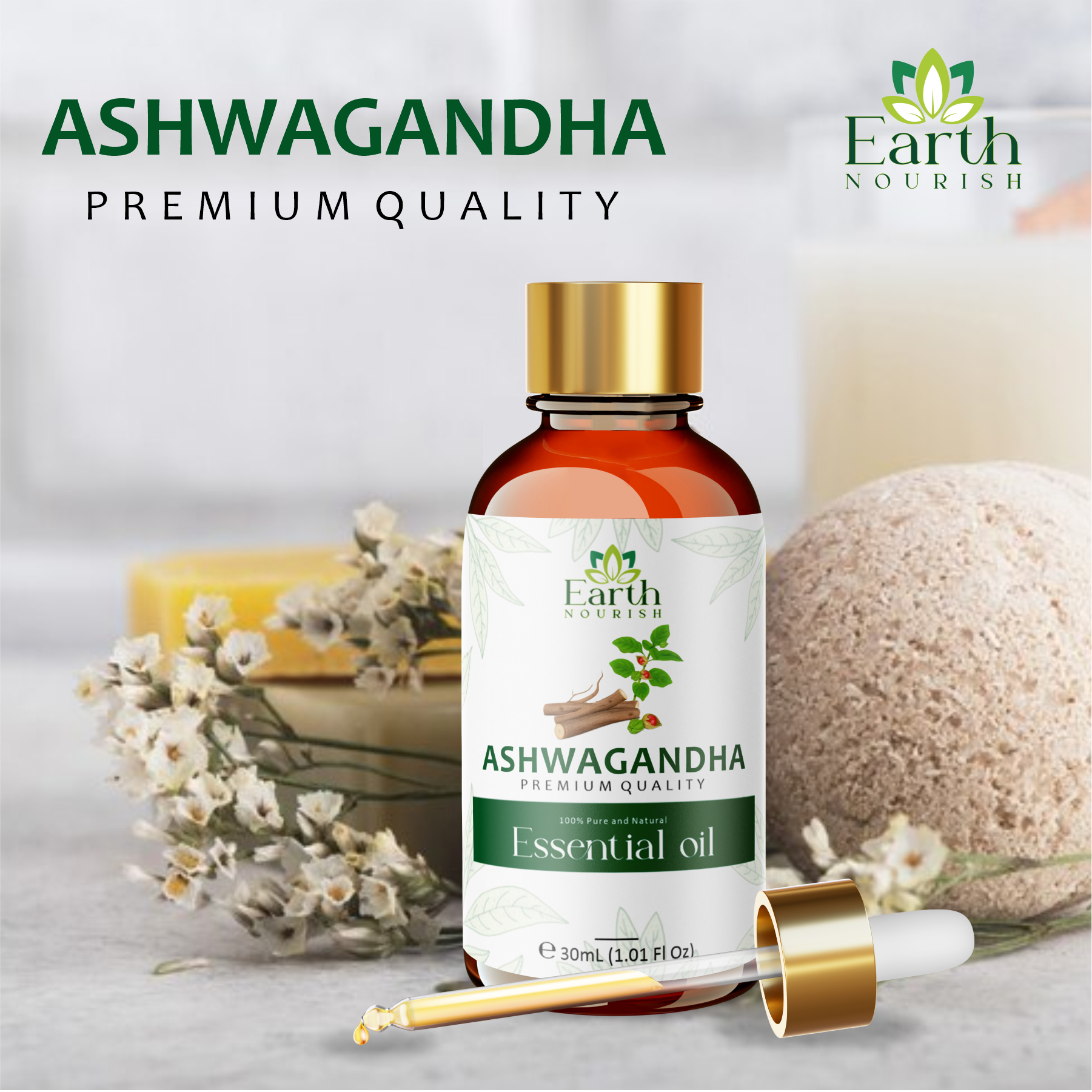 Ashwagandha Oil 50ml – Pure & Natural Infused Oil for Body & Hair Care | Earth Nourish