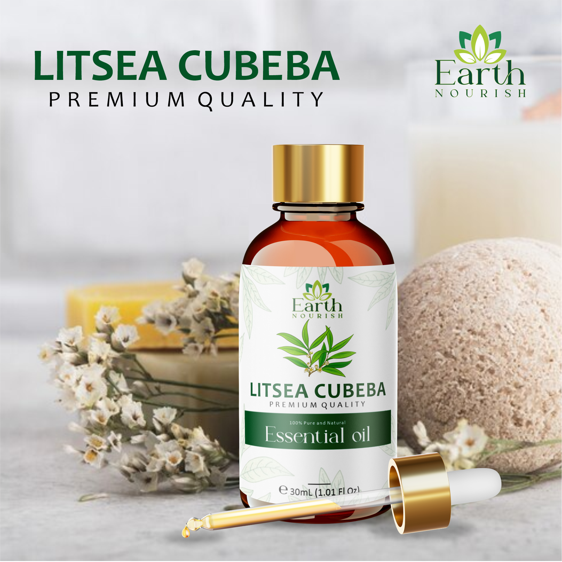 Litsea Cubeba Oil 50ml – Pure & Natural Essential Oil for Oily Skin & Uplifting Aromatherapy | Earth Nourish
