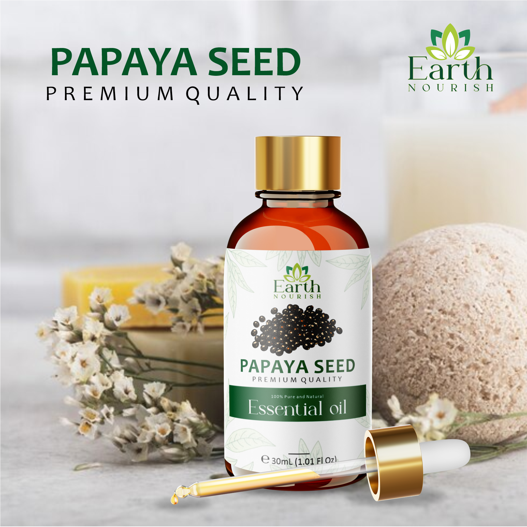 Papaya Seed Oil 50ml – Pure & Natural Cold-Pressed Carrier Oil for Blemish Control & Skin Radiance | Earth Nourish