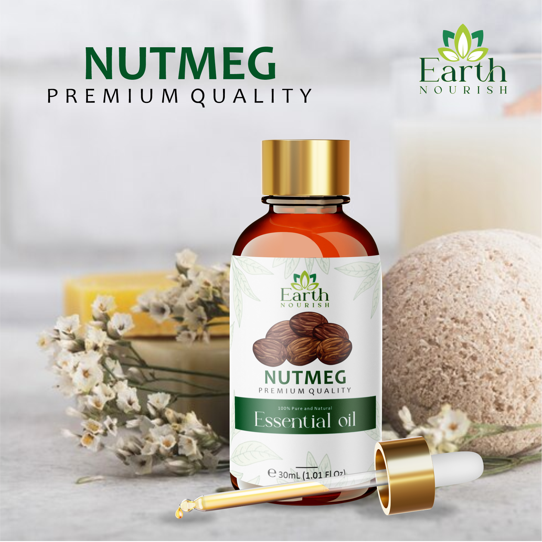 Nutmeg Oil 50ml – Pure & Natural Essential Oil for Warming Massage & Comforting Aromatherapy | Earth Nourish