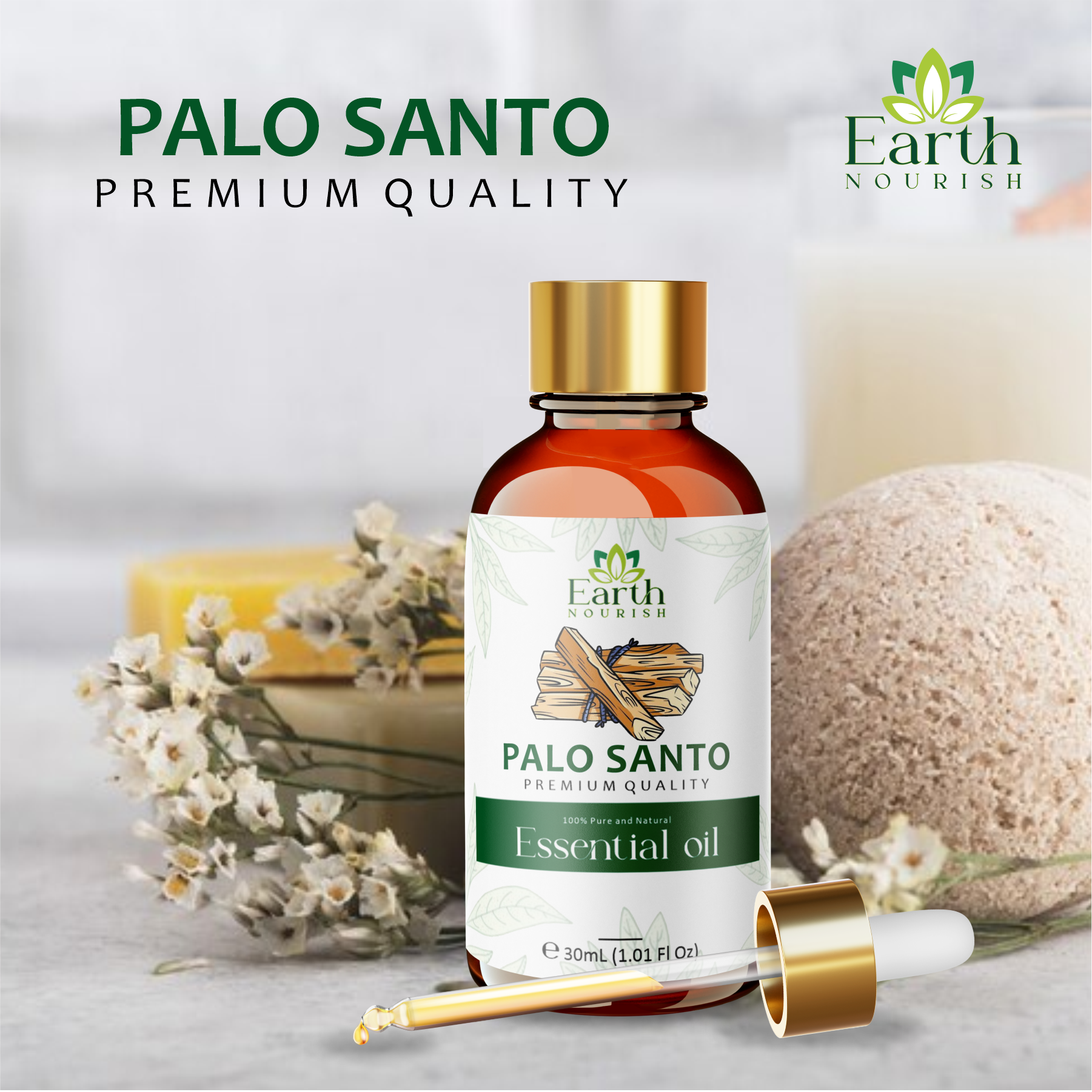 Palo Santo Oil 50ml – Pure & Natural Essential Oil for Grounding & Purifying Aromatherapy | Earth Nourish