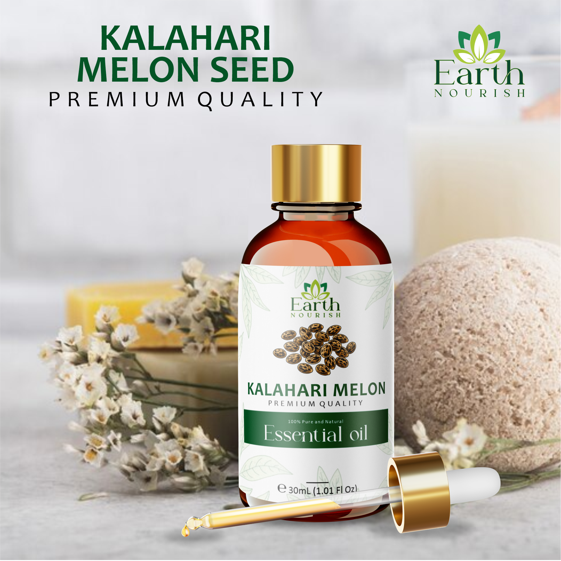 Kalahari Melon Seed Oil 50ml – Pure & Natural Cold-Pressed Carrier Oil for Deep Moisture & Barrier Support | Earth Nourish