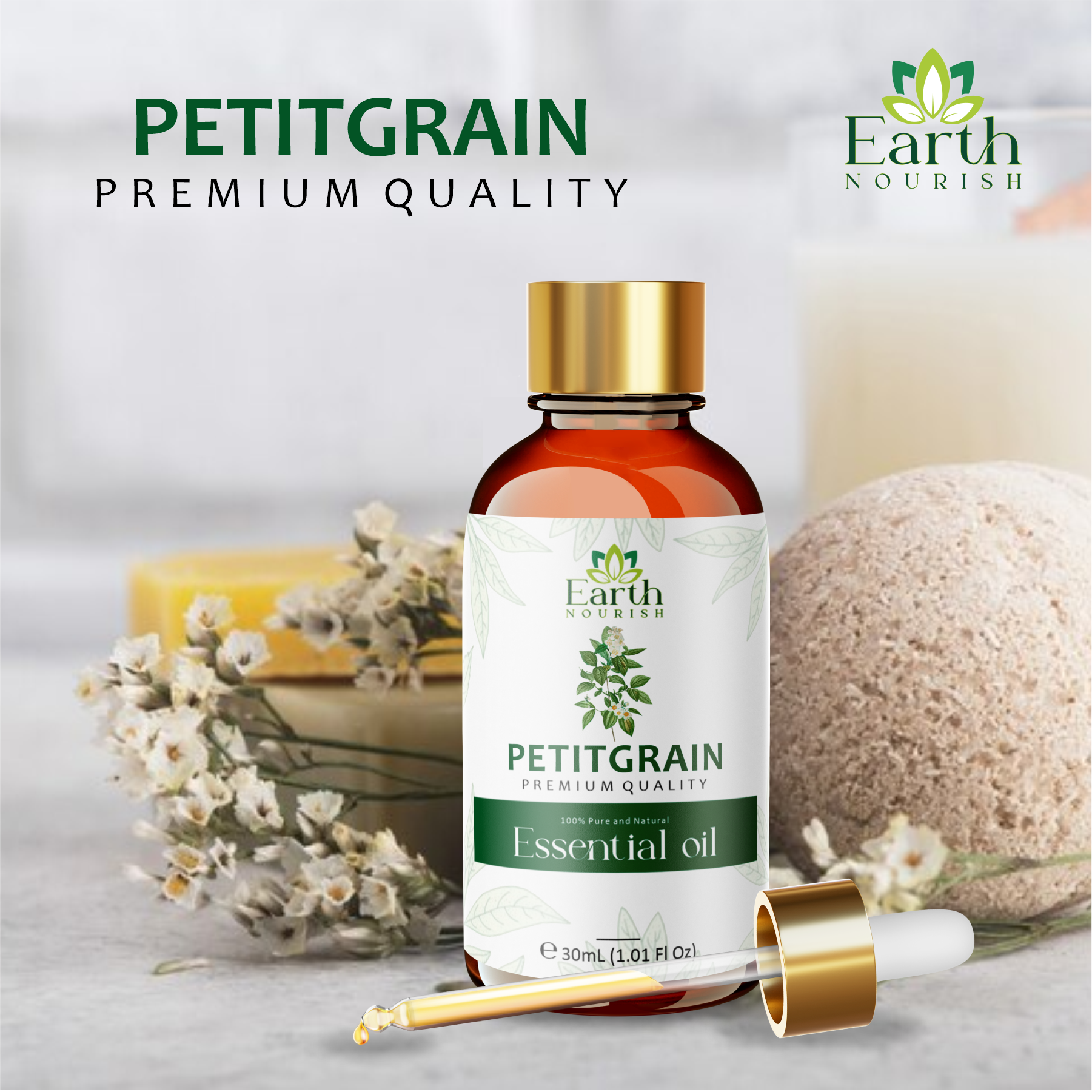 Petitgrain Oil 50ml – Pure & Natural Essential Oil for Skin Balancing & Calming Aromatherapy | Earth Nourish