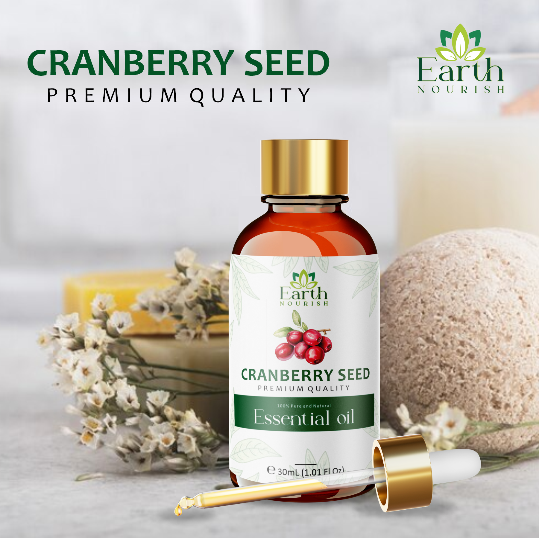 Cranberry Seed Oil 50ml – Pure & Natural Cold-Pressed Oil for Skin Radiance & Anti-Aging | Earth Nourish