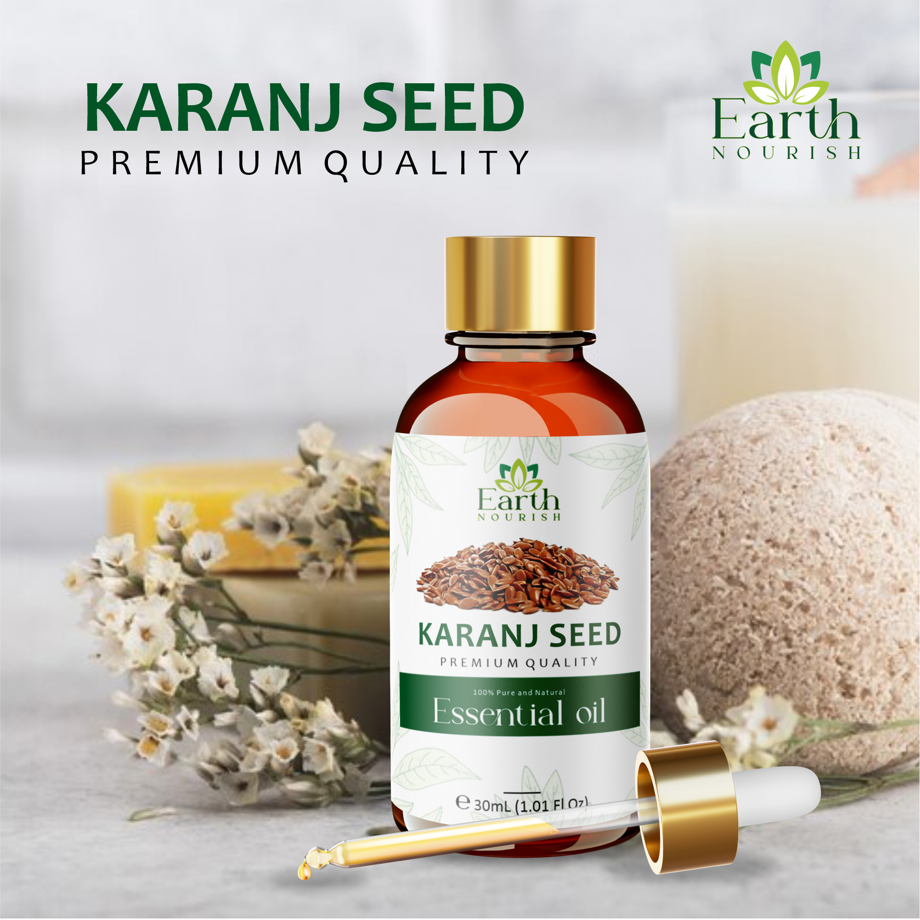 Karanj Seed Oil 50ml – Pure & Natural Cold-Pressed Carrier Oil for Scalp Care & Skin Protection | Earth Nourish