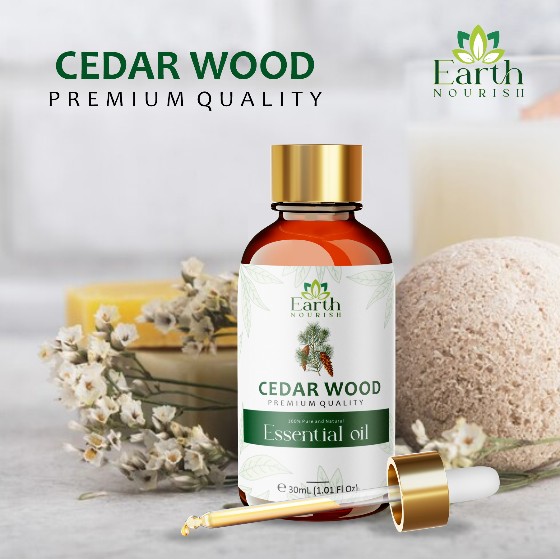 Cedarwood Oil 50ml – Pure & Natural Essential Oil for DIY & Aromatherapy | Earth Nourish