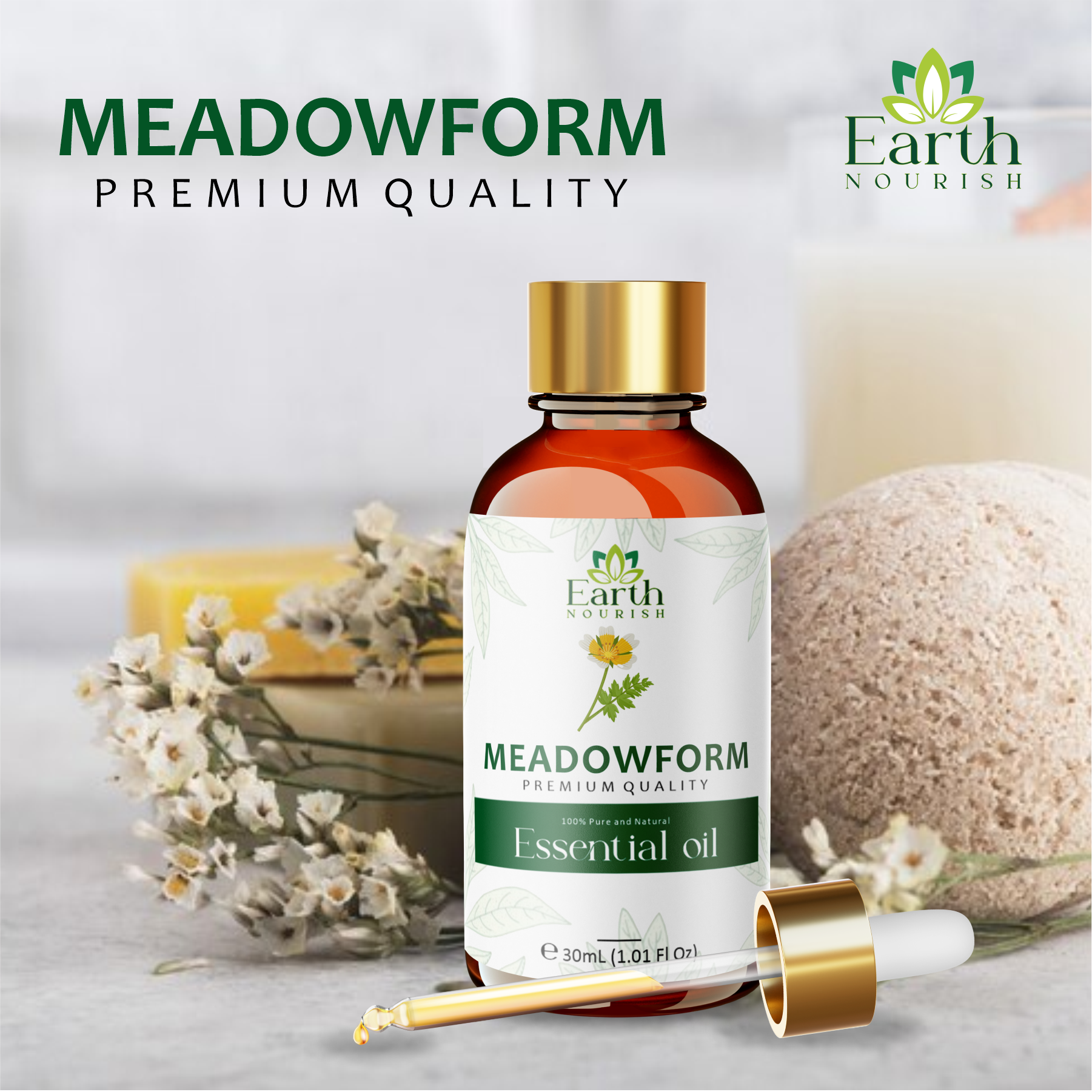 Meadowfoam Oil 50ml – Pure & Natural Cold-Pressed Carrier Oil for Moisture Locking & Velvet Skin | Earth Nourish