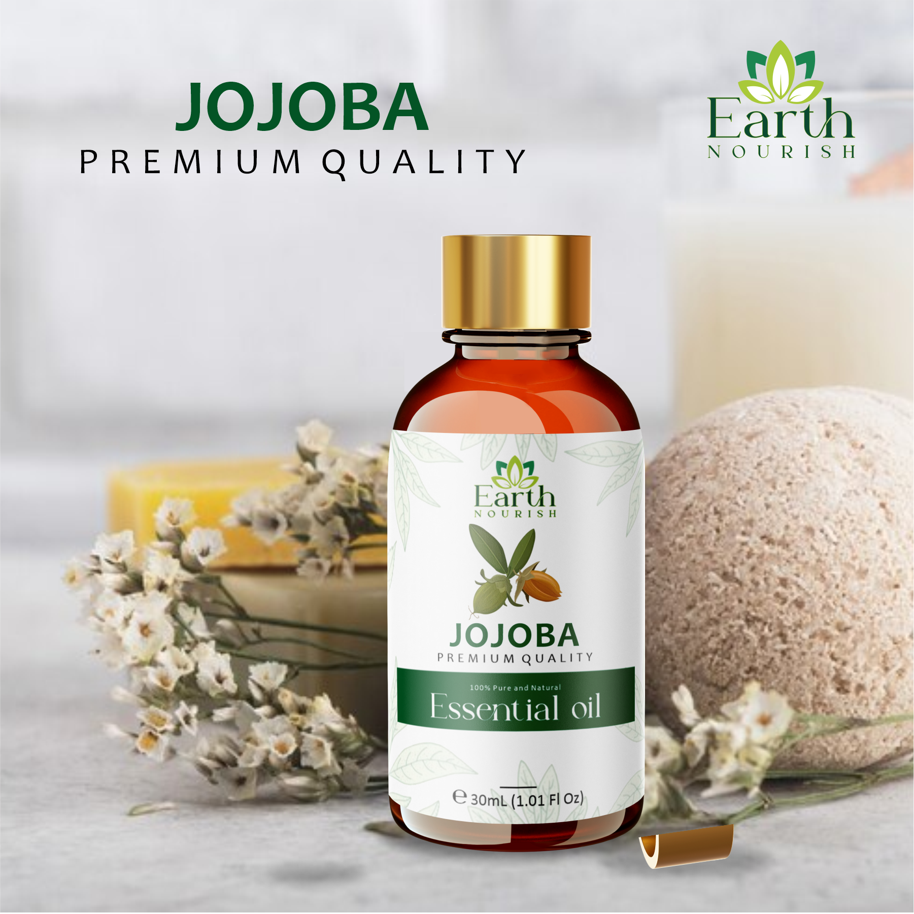 Jojoba Oil 50ml – Pure & Natural Cold-Pressed Carrier Oil for Skin Hydration & Scalp Care | Earth Nourish