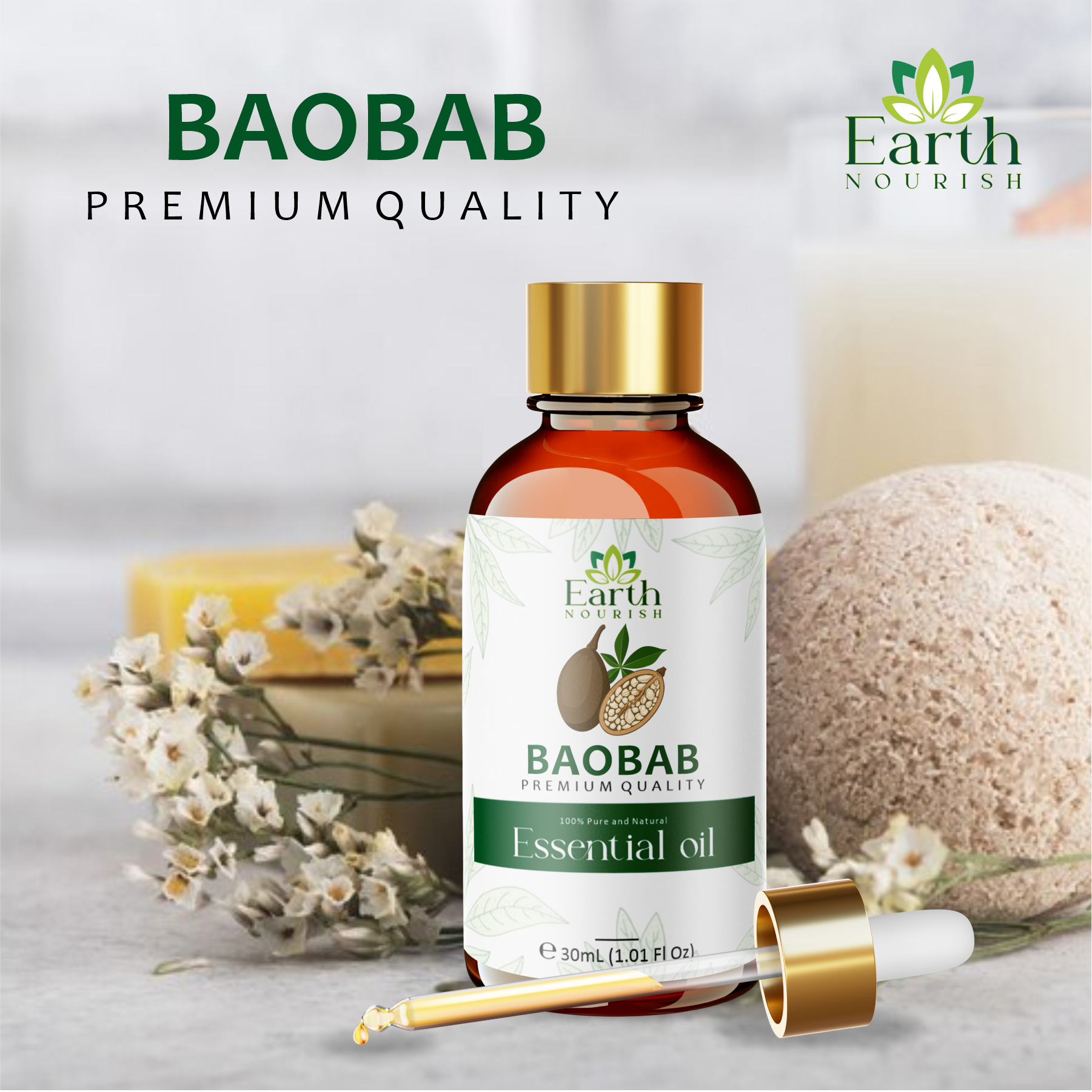 Baobab Oil 50ml – Pure & Natural Carrier Oil for Skin & Hair Care | Earth Nourish