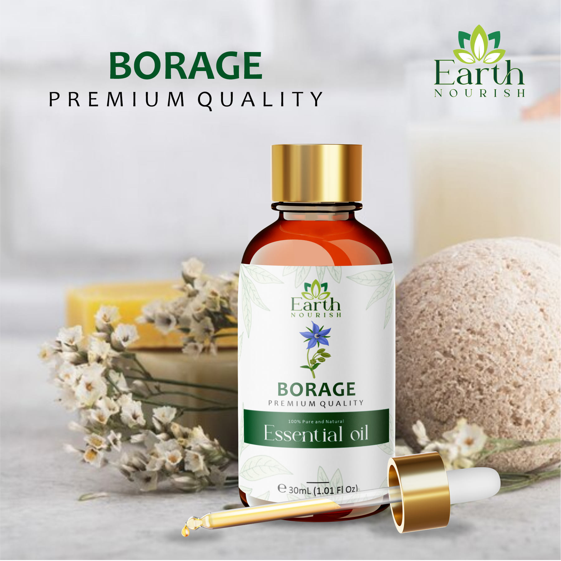 Borage Oil 50ml – Pure & Natural Carrier Oil for Skin & Scalp Care | Earth Nourish