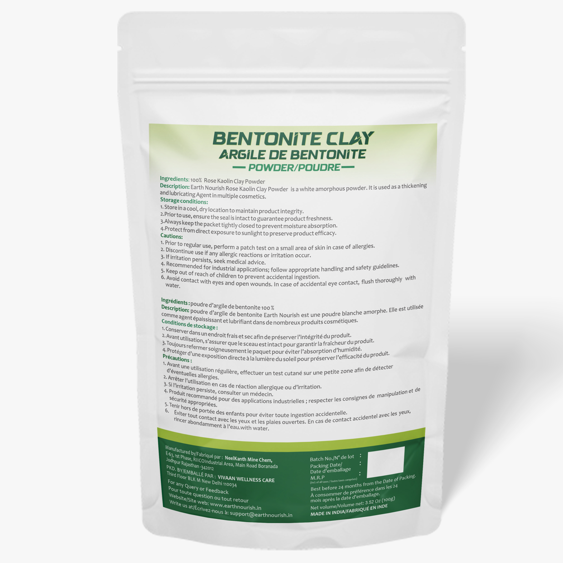 Bentonite Clay Powder 100g – Cosmetic-Grade Raw Material | Earth Nourish