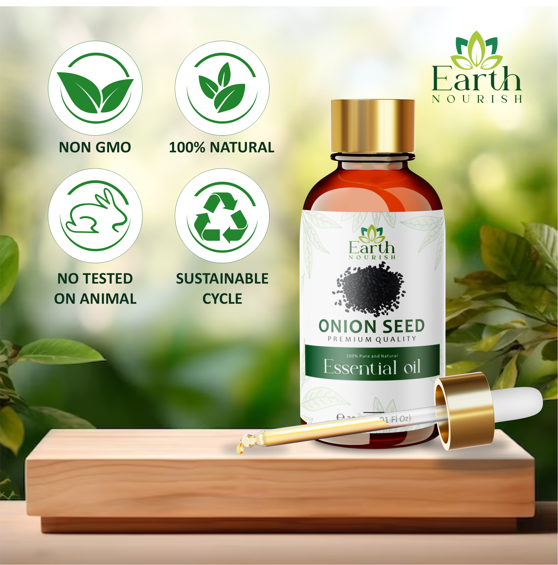 Onion Seed Oil 50ml – Pure & Natural Cold-Pressed Carrier Oil for Hair Fall Control & Scalp Fortification | Earth Nourish