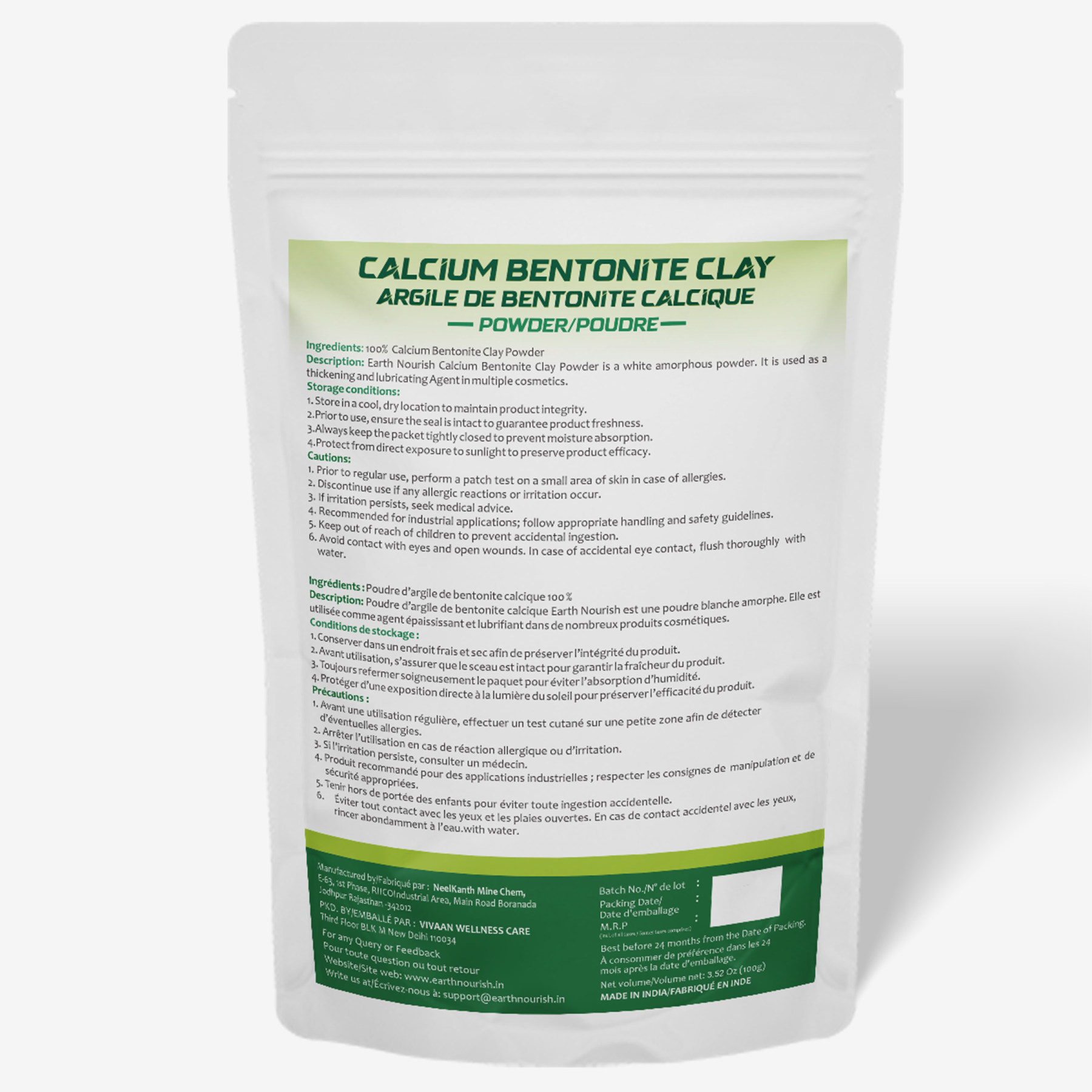 Calcium Bentonite Clay Powder 100g – Cosmetic-Grade Raw Material | Earth Nourish