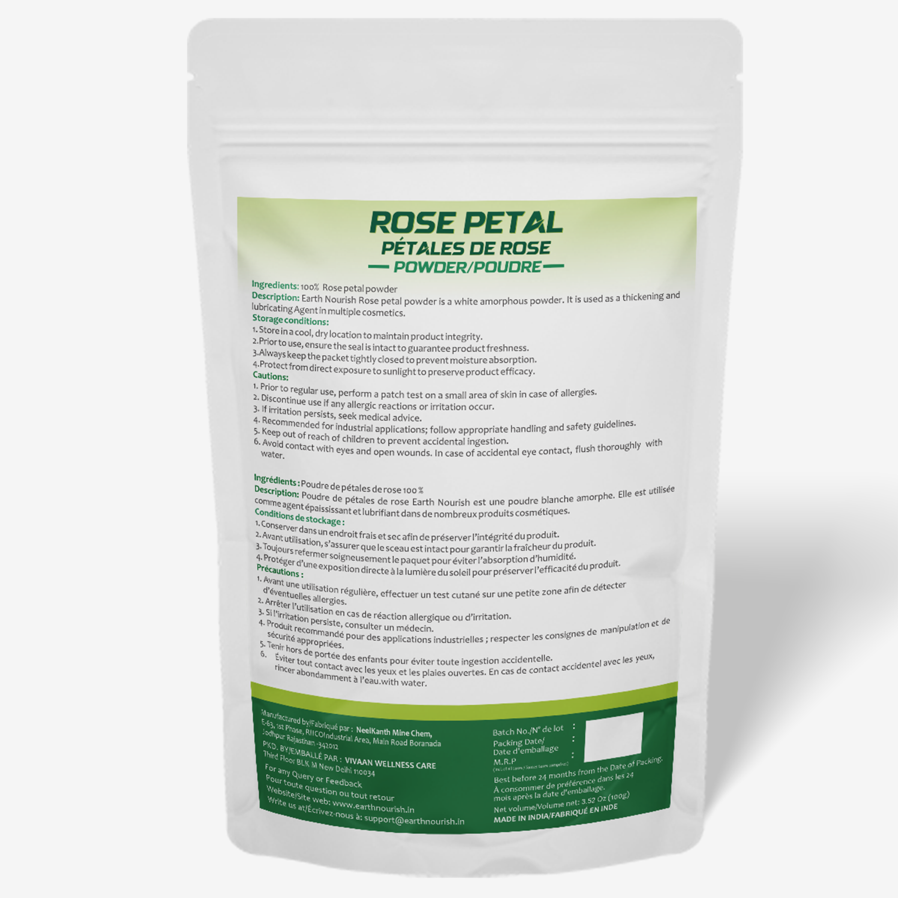 Rose Petal Powder 100g – Cosmetic-Grade Raw Material | Earth Nourish