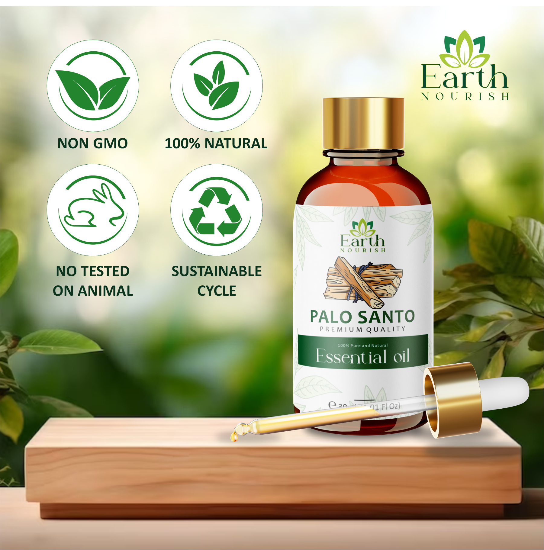 Palo Santo Oil 50ml – Pure & Natural Essential Oil for Grounding & Purifying Aromatherapy | Earth Nourish