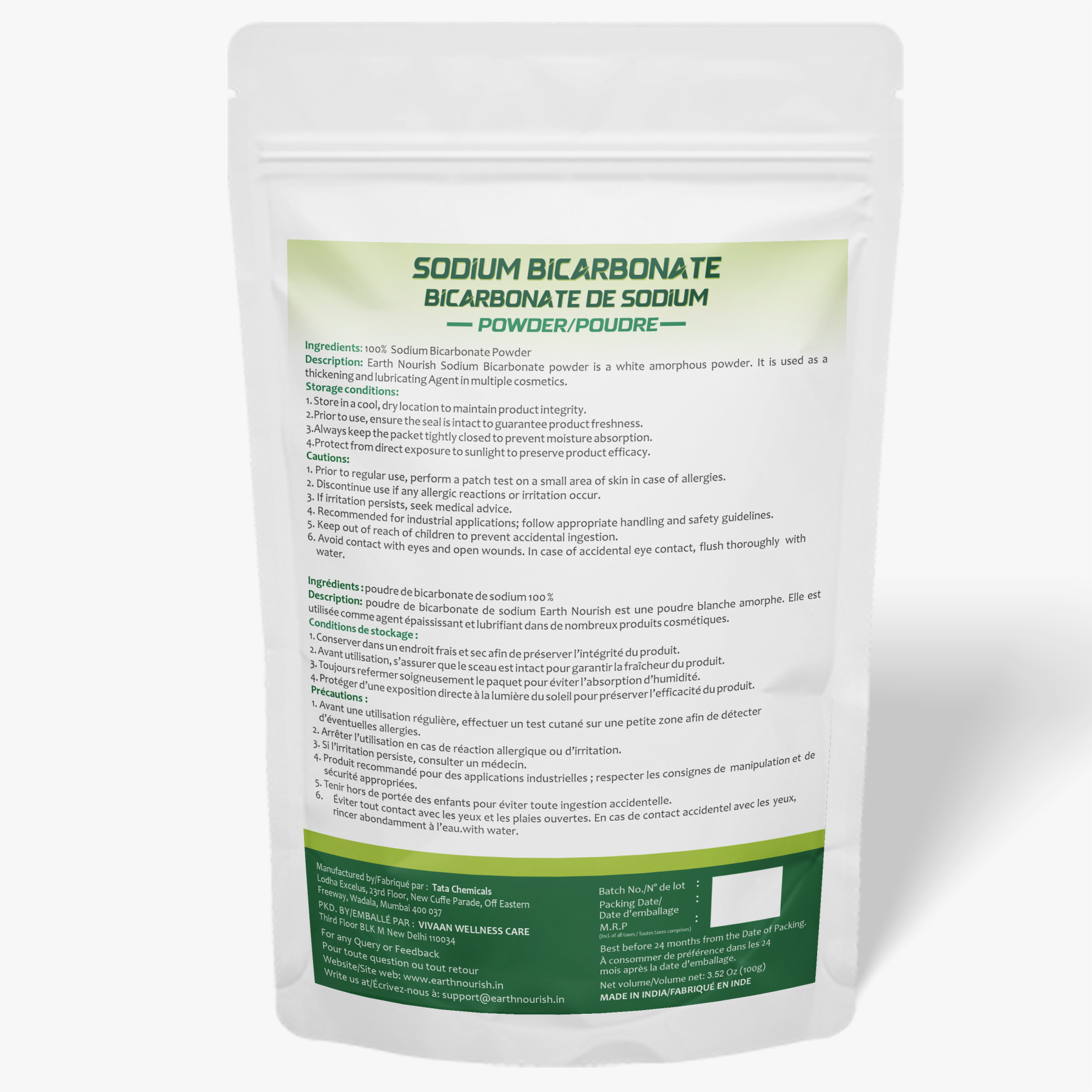 Sodium Bicarbonate Powder 100g – Cosmetic-Grade Raw Material | Earth Nourish
