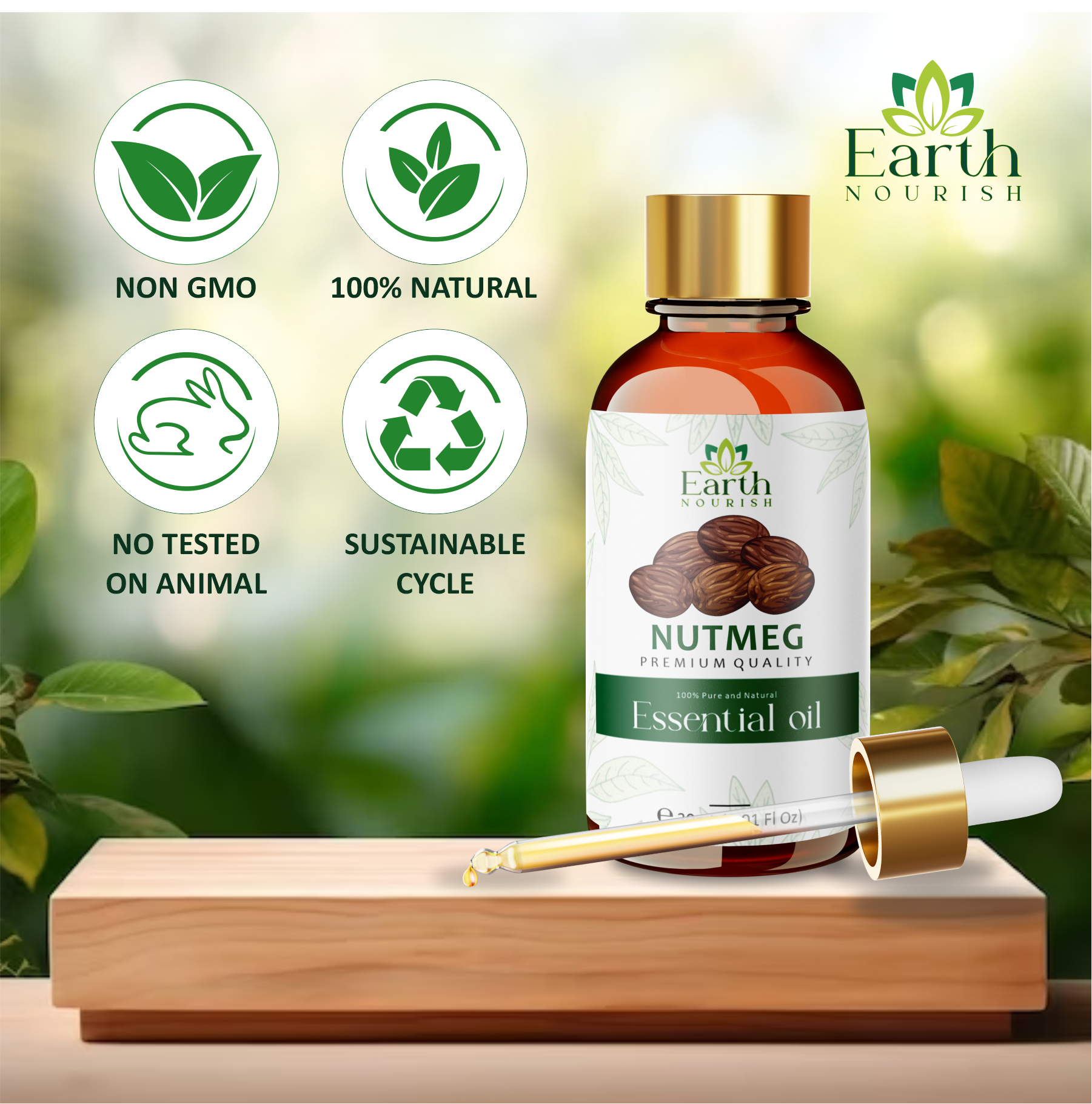 Nutmeg Oil 50ml – Pure & Natural Essential Oil for Warming Massage & Comforting Aromatherapy | Earth Nourish