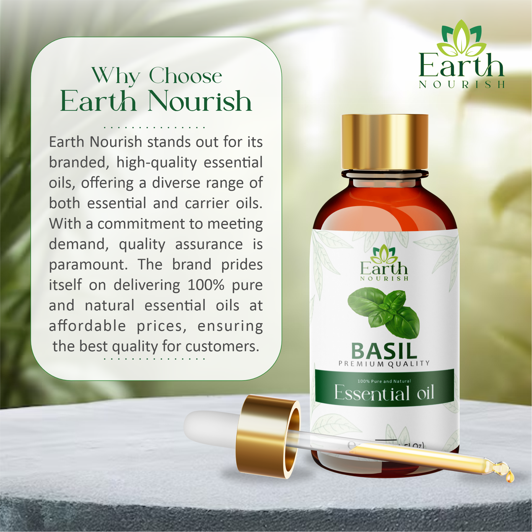 Basil Oil 15ml – Pure & Natural Essential Oil for DIY & Aromatherapy | Earth Nourish