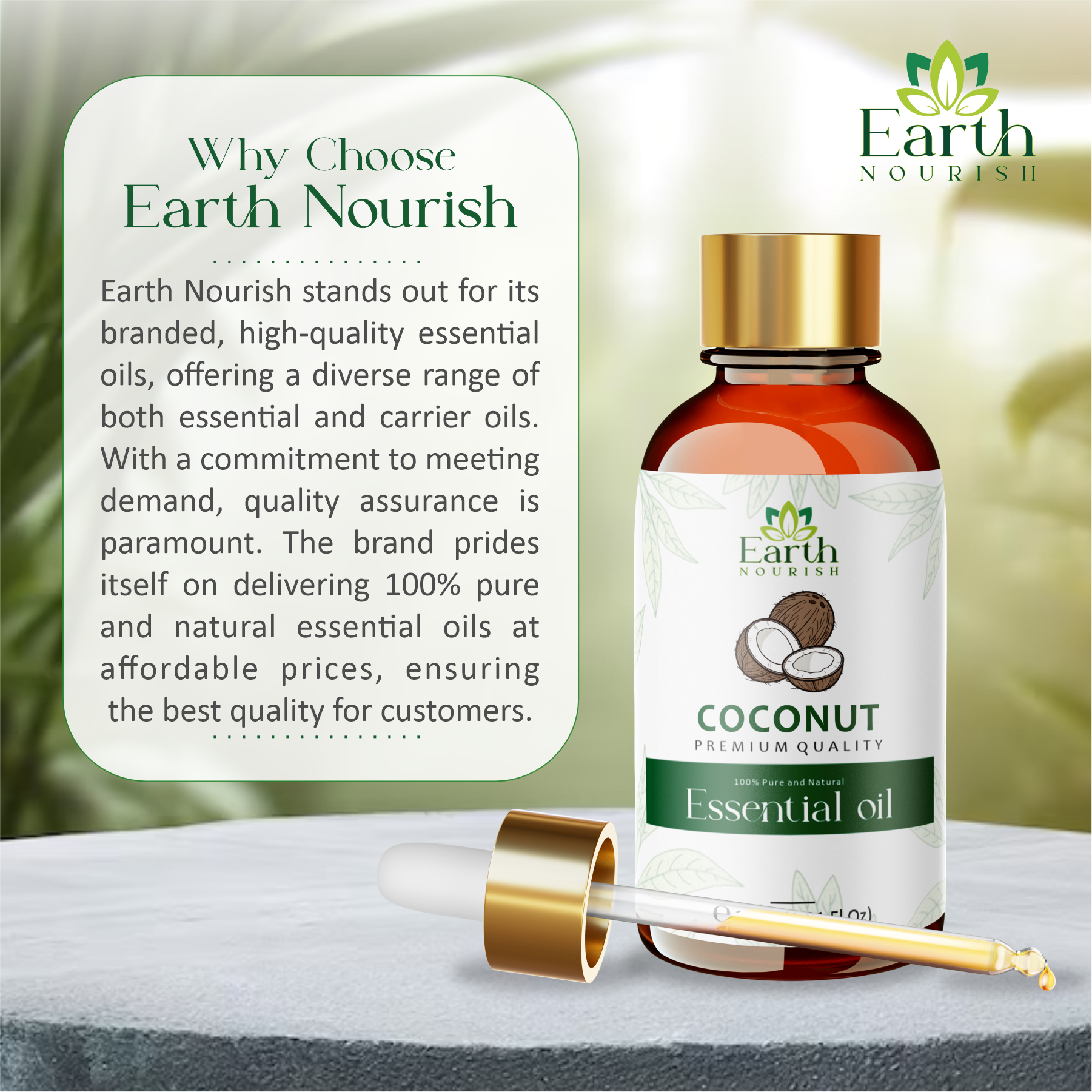 Coconut Oil 50ml – Pure & Natural Cold-Pressed Carrier Oil for Skin & Hair Care | Earth Nourish