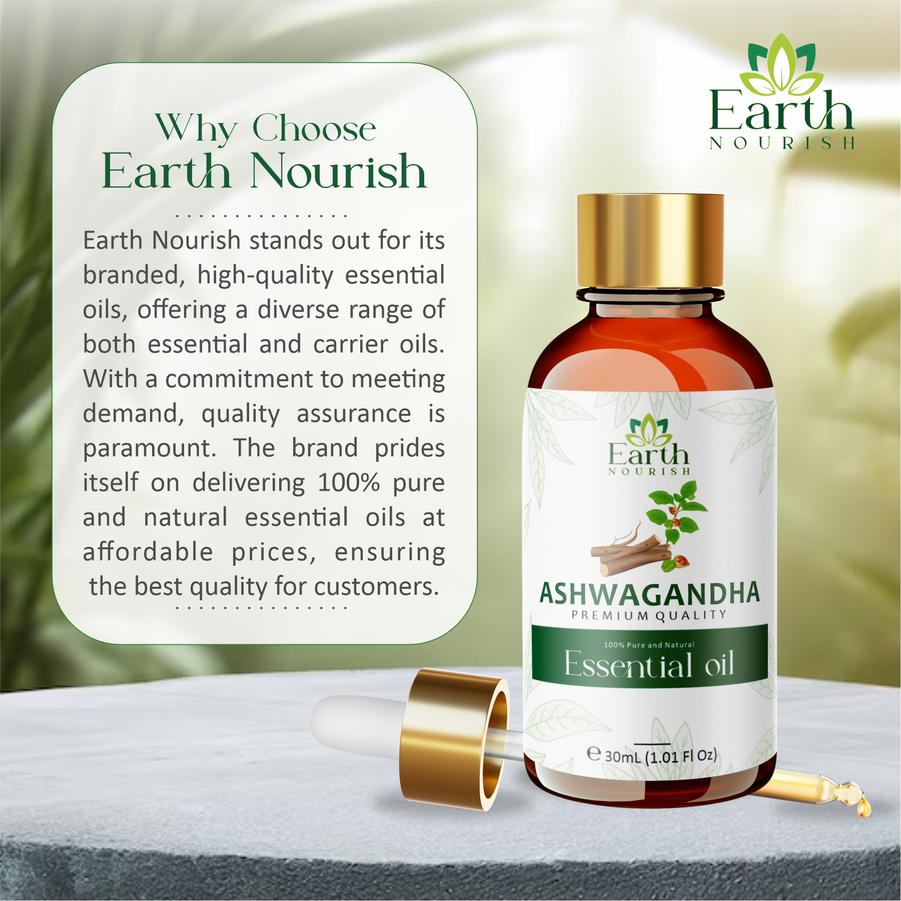 Ashwagandha Oil 15ml – Pure & Natural Infused Oil for Body & Hair Care | Earth Nourish