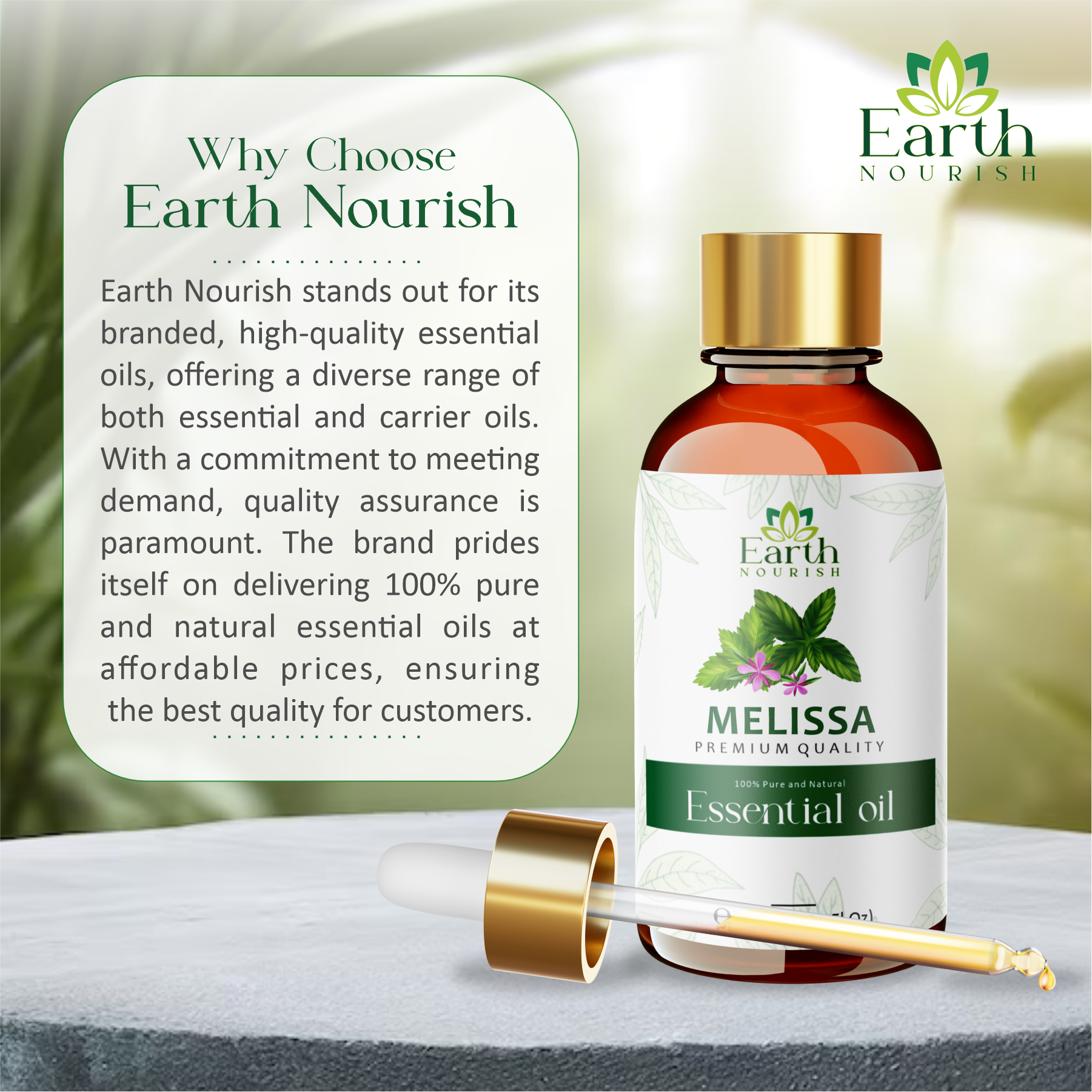 Melissa Oil 50ml – Pure & Natural Essential Oil for Mind Calming & Skin Balance | Earth Nourish