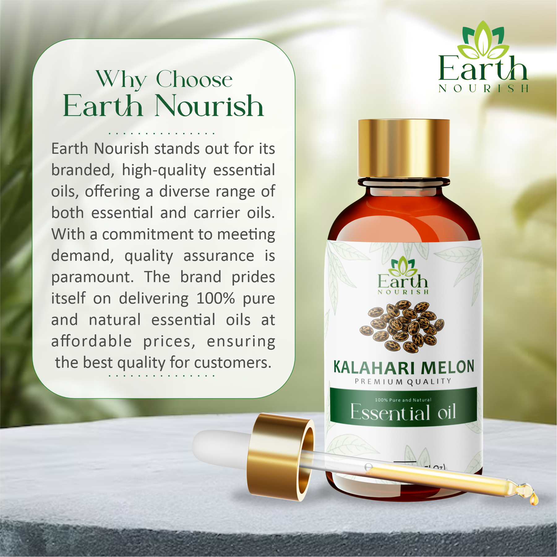 Kalahari Melon Seed Oil 50ml – Pure & Natural Cold-Pressed Carrier Oil for Deep Moisture & Barrier Support | Earth Nourish