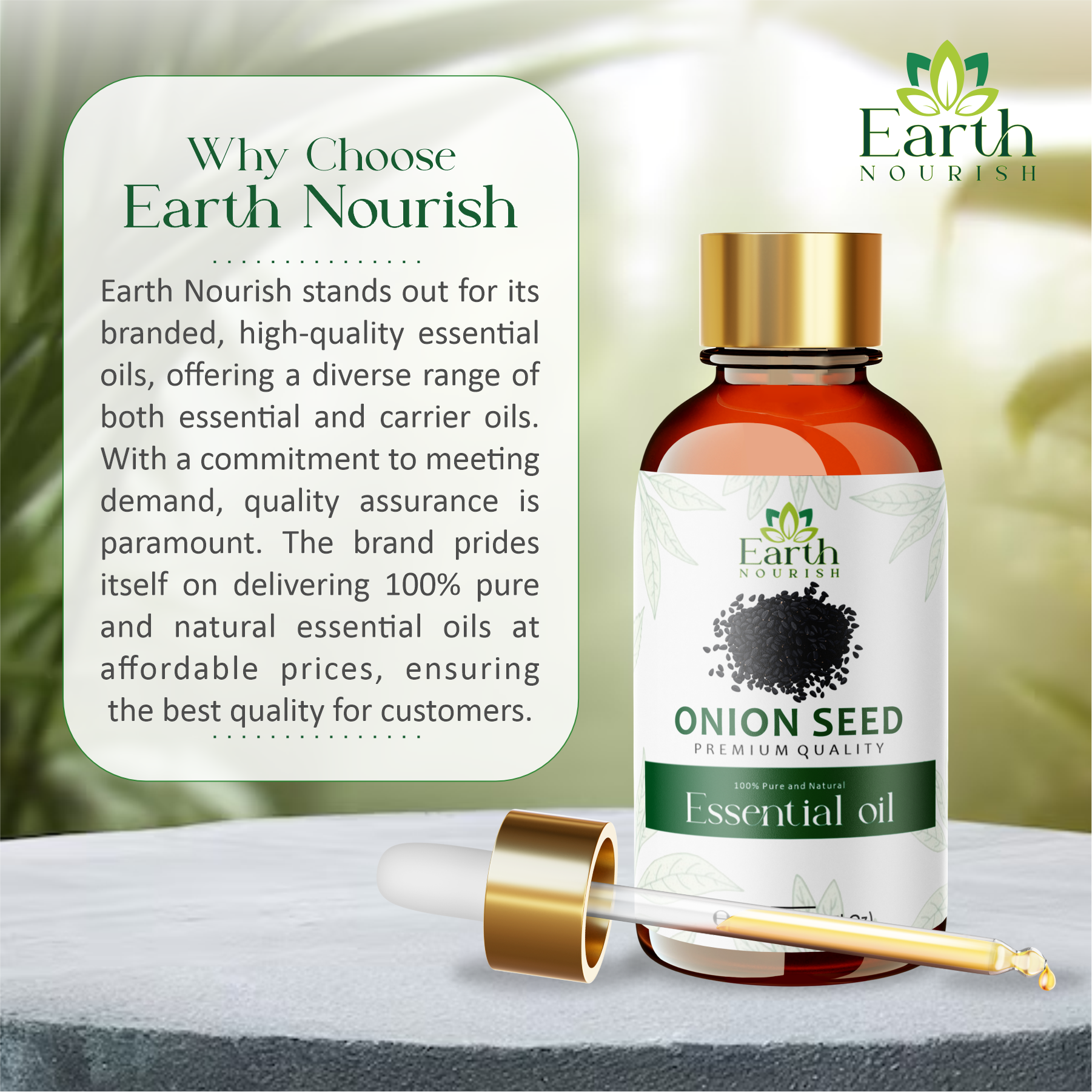 Onion Seed Oil 50ml – Pure & Natural Cold-Pressed Carrier Oil for Hair Fall Control & Scalp Fortification | Earth Nourish