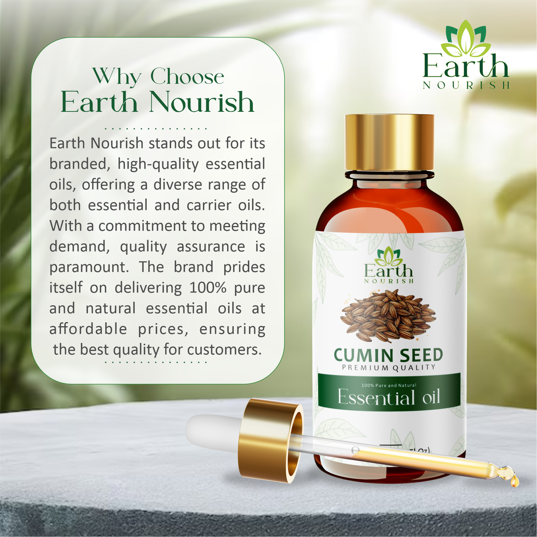 Cumin Seed Oil 50ml – Pure & Natural Carrier Oil for Skin Clarifying & Hair Care | Earth Nourish