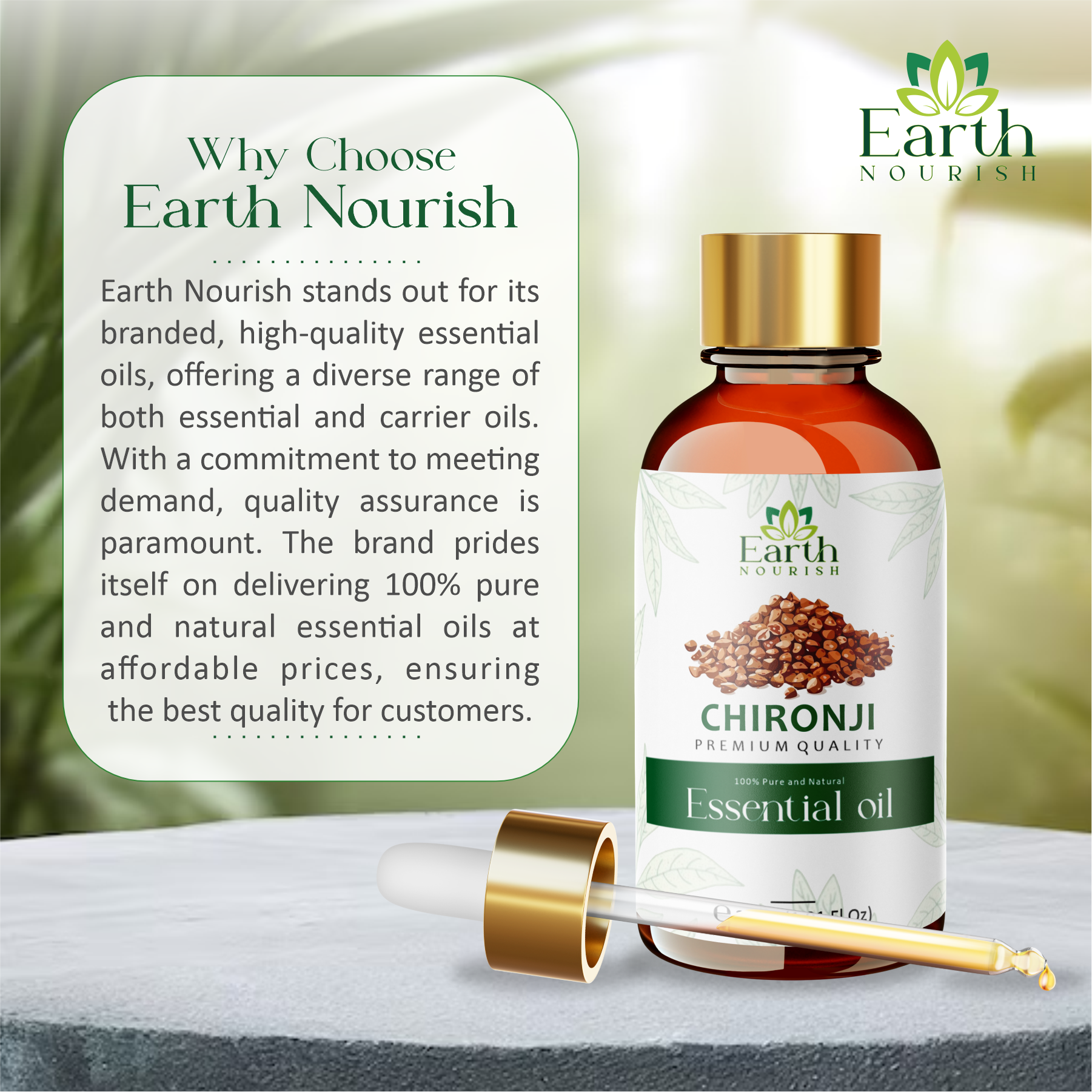 Chironji Oil 50ml – Pure & Natural Carrier Oil for Skin Glow & Hair Care | Earth Nourish