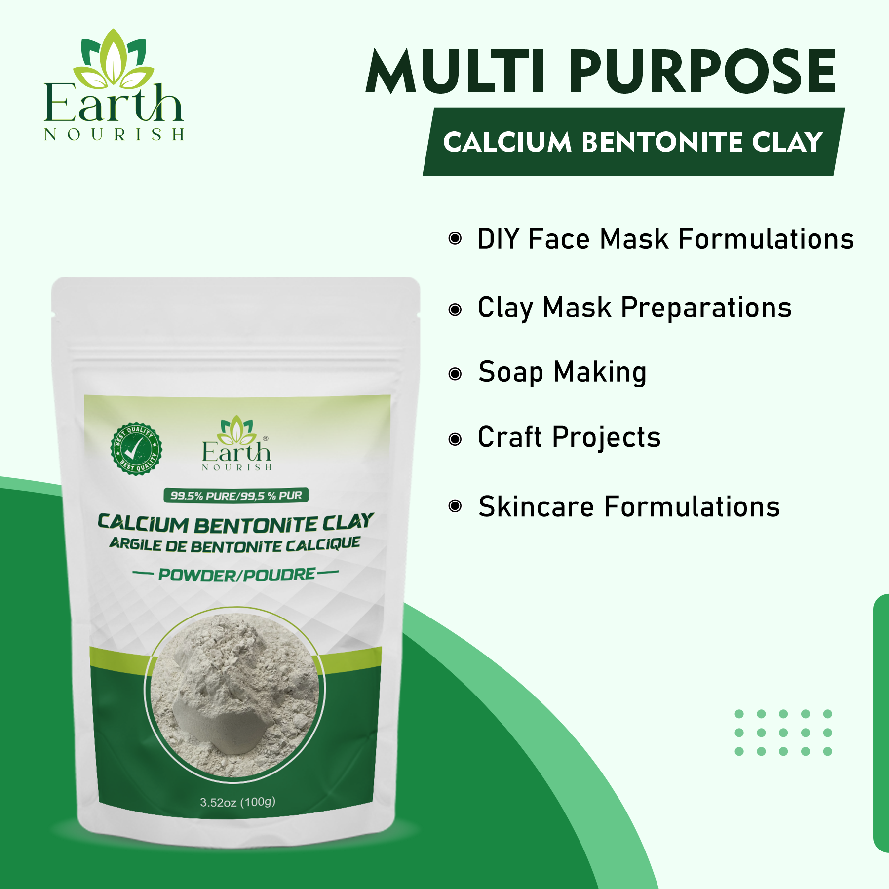 Calcium Bentonite Clay Powder 100g – Cosmetic-Grade Raw Material | Earth Nourish