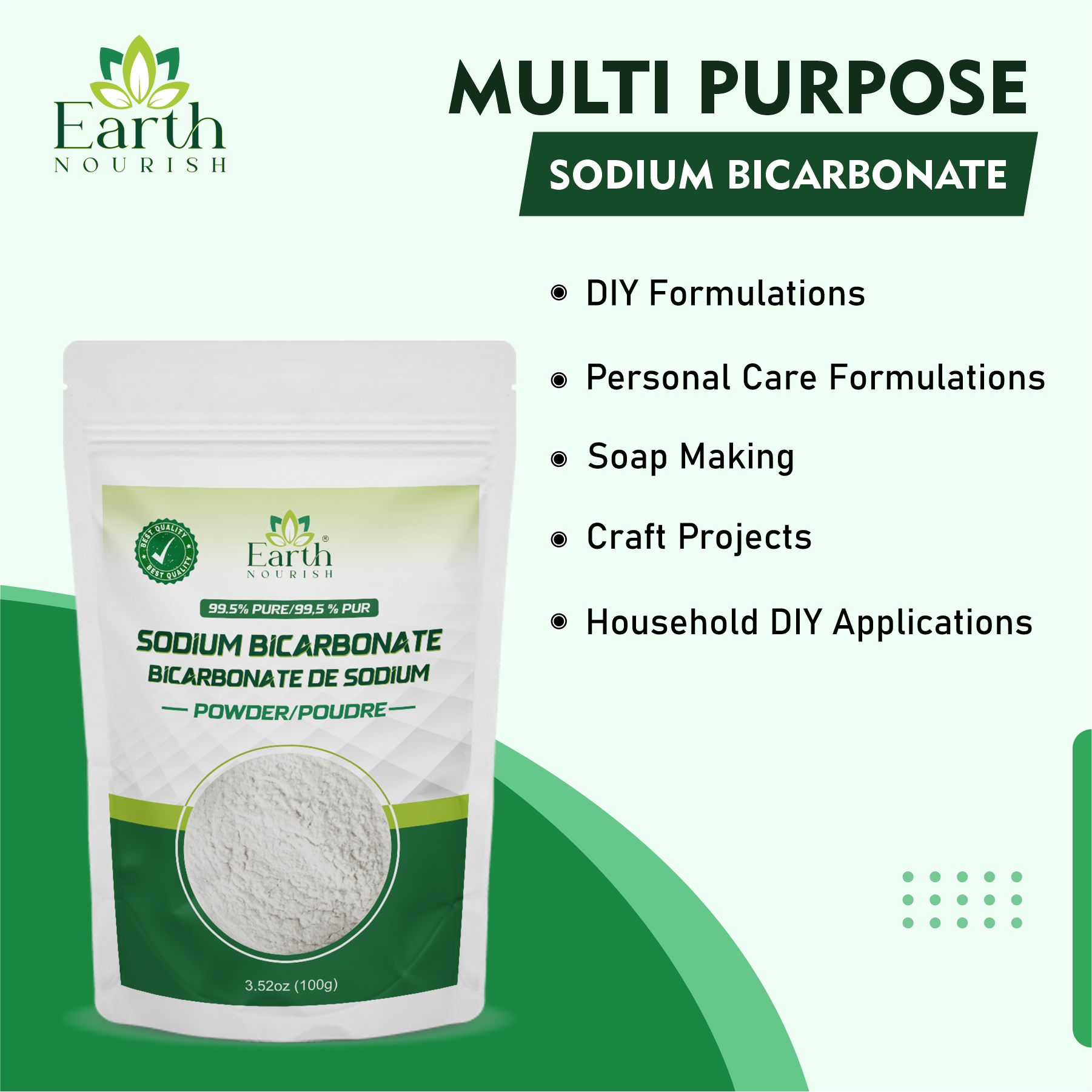 Sodium Bicarbonate Powder 100g – Cosmetic-Grade Raw Material | Earth Nourish