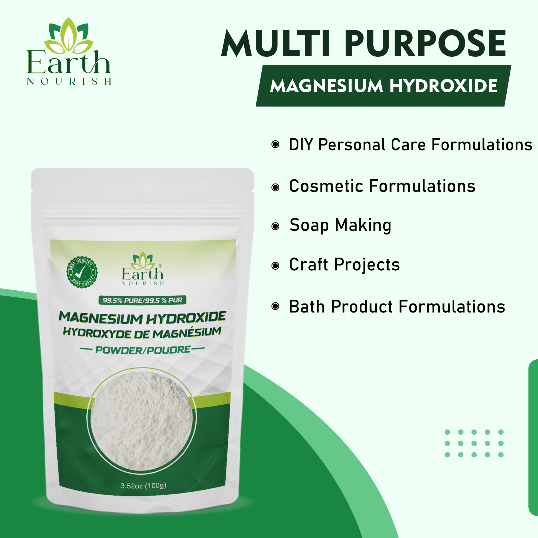 Magnesium Hydroxide Powder 100g – Cosmetic-Grade Raw Material | Earth Nourish