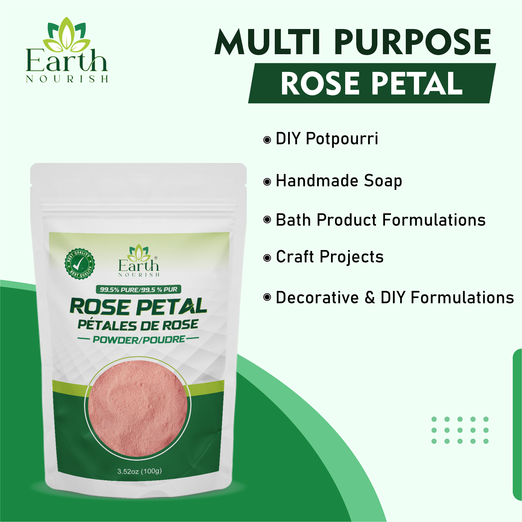 Rose Petal Powder 100g – Cosmetic-Grade Raw Material | Earth Nourish