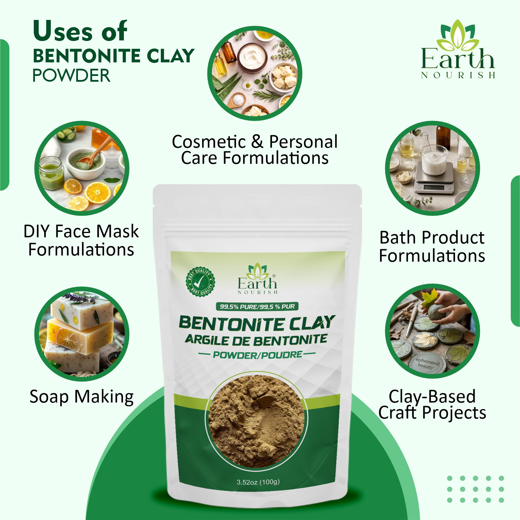 Bentonite Clay Powder 100g – Cosmetic-Grade Raw Material | Earth Nourish