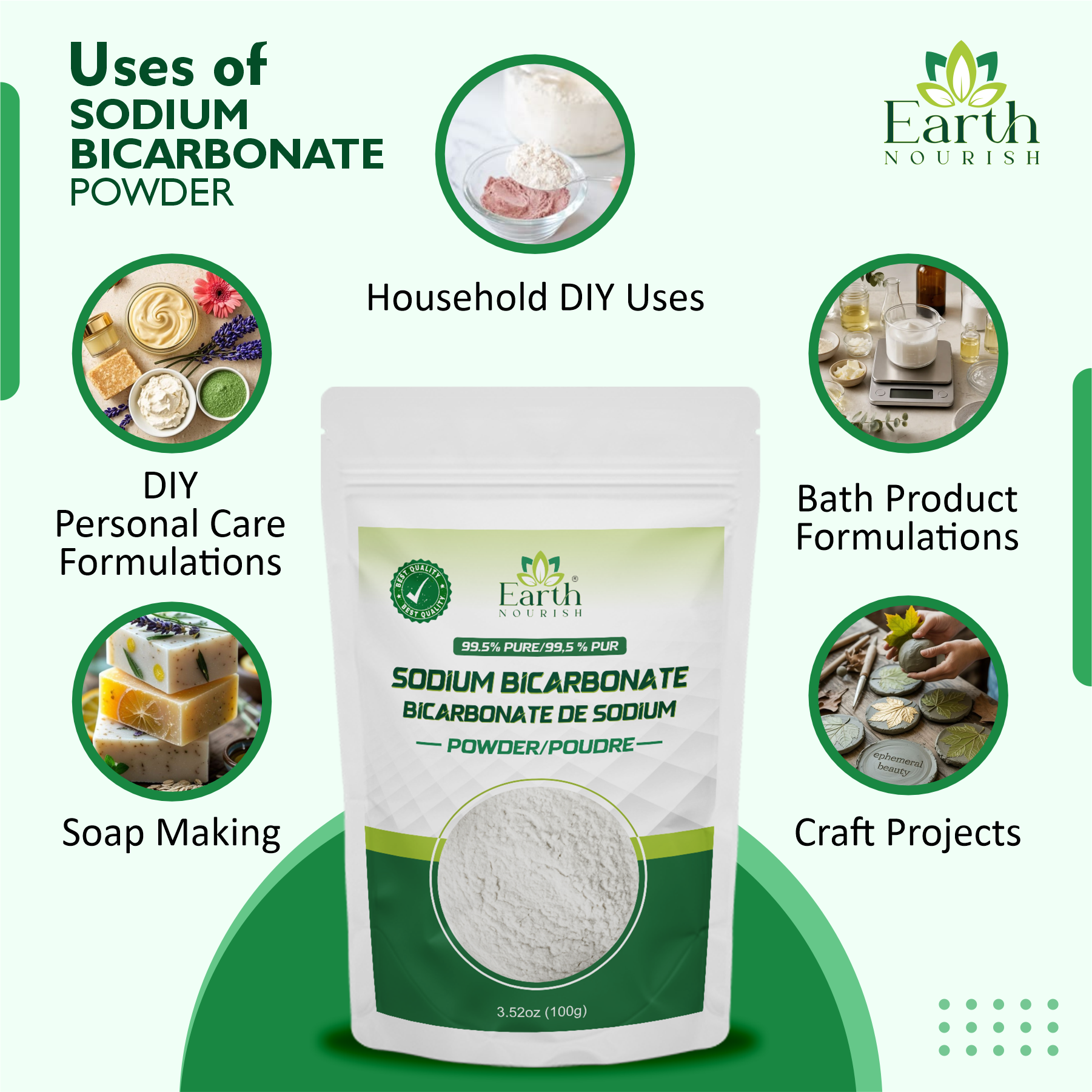 Sodium Bicarbonate Powder 100g – Cosmetic-Grade Raw Material | Earth Nourish