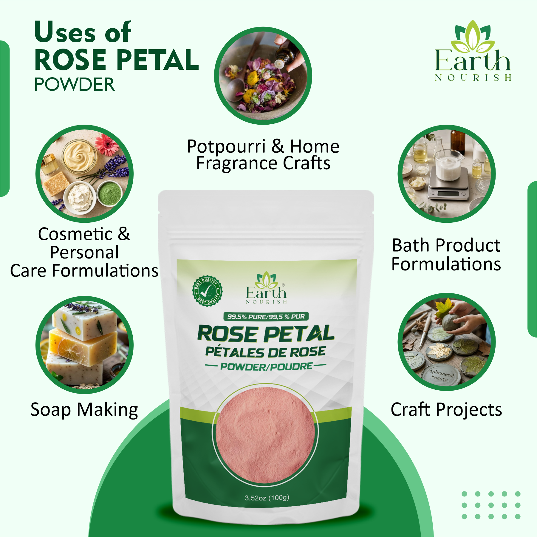 Rose Petal Powder 100g – Cosmetic-Grade Raw Material | Earth Nourish