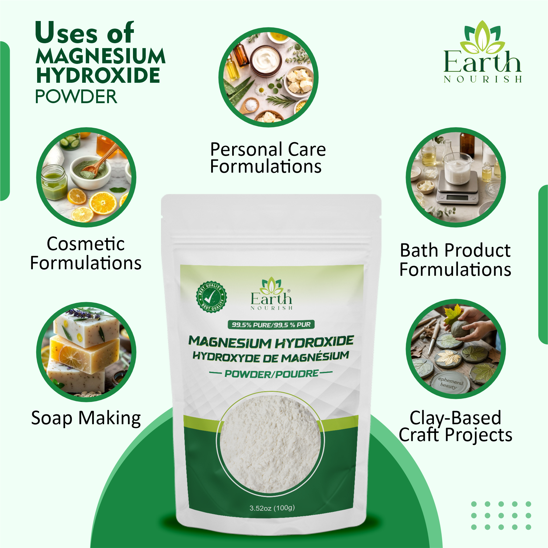 Magnesium Hydroxide Powder 100g – Cosmetic-Grade Raw Material | Earth Nourish