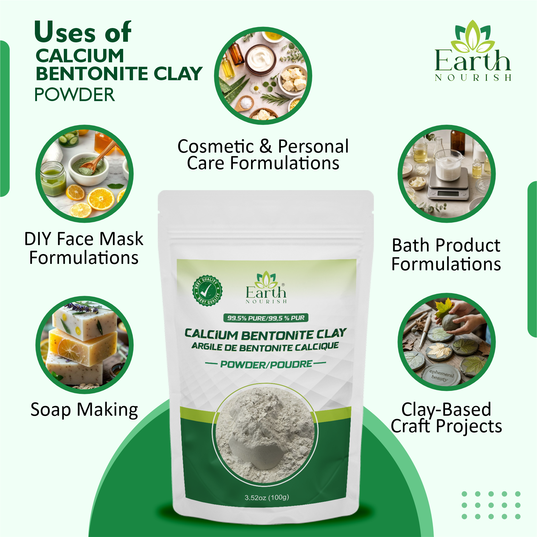 Calcium Bentonite Clay Powder 100g – Cosmetic-Grade Raw Material | Earth Nourish