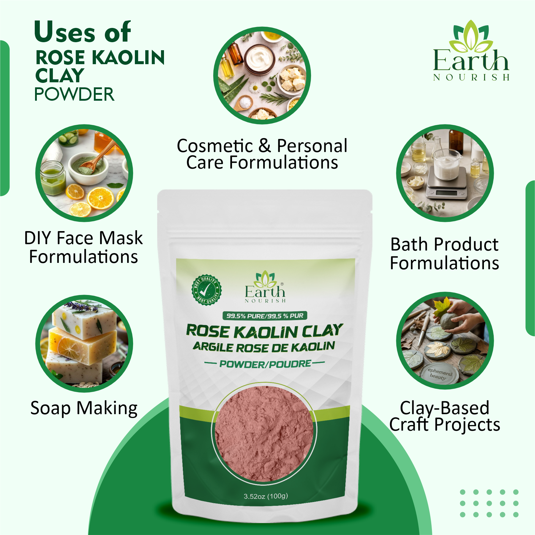 Rose Kaolin Clay Powder 100g – Cosmetic-Grade Raw Material | Earth Nourish