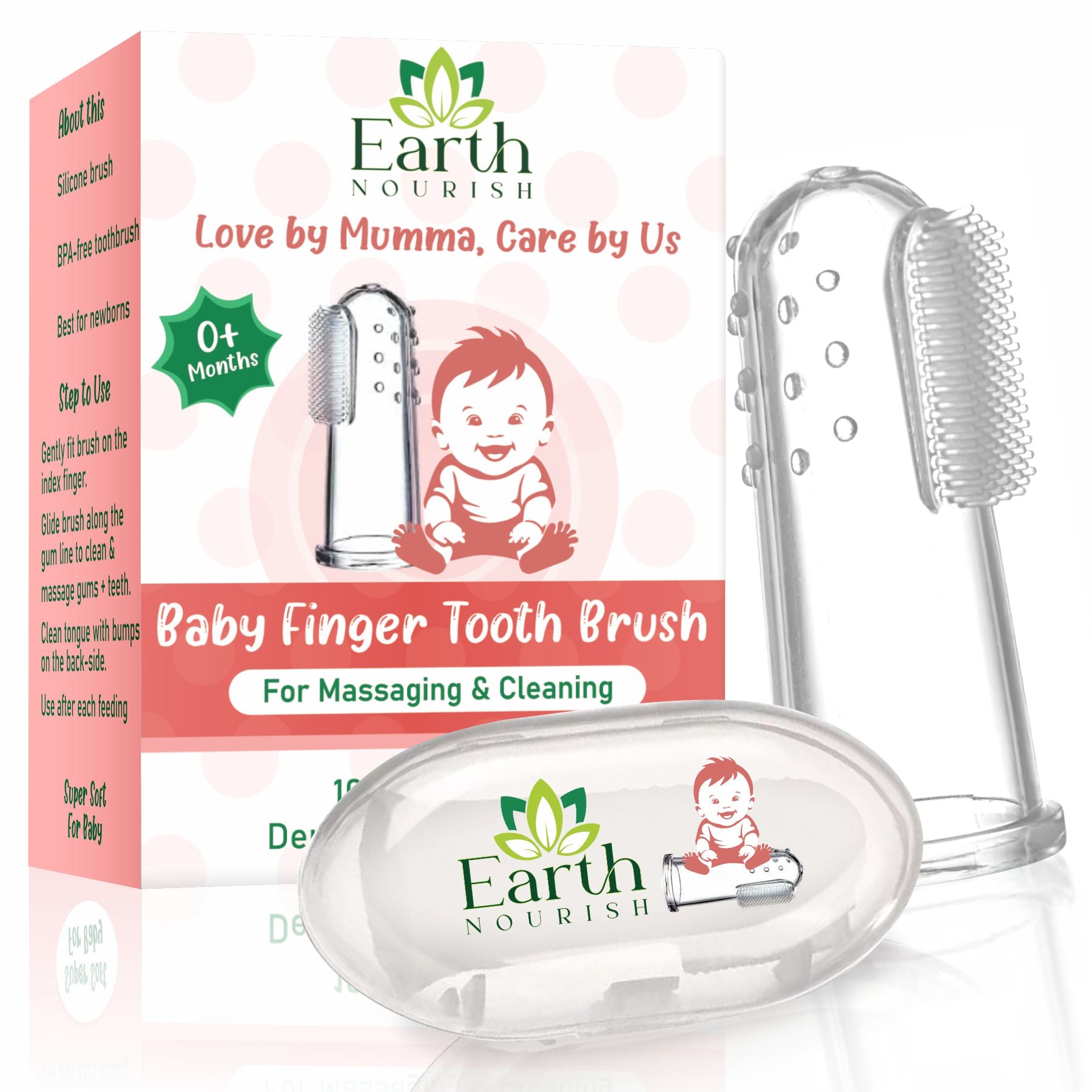 Earth Nourish Silicone Baby Finger Toothbrush – Soft Gum Cleaner for Infants & Toddlers