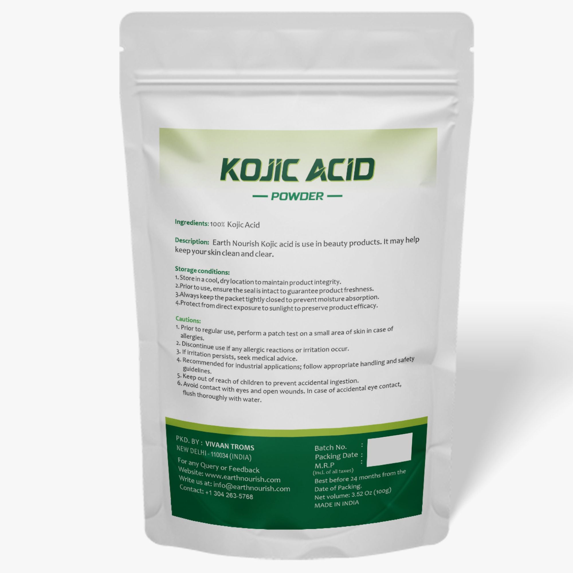 Kojic Acid Powder 100g – Cosmetic-Grade Raw Material | Earth Nourish