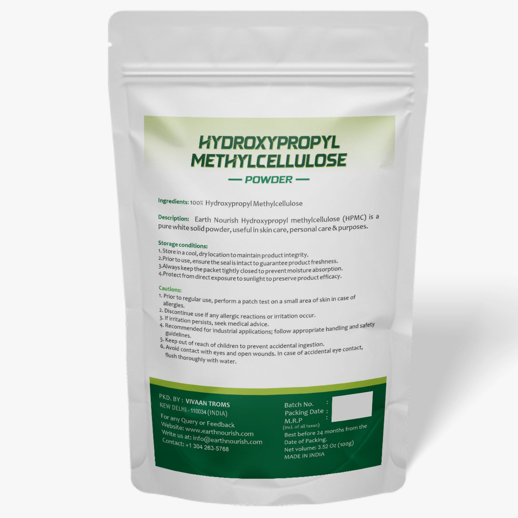 Hydroxypropyl Methylcellulose (HPMC) Powder 100g – Cosmetic-Grade Raw Material | Earth Nourish