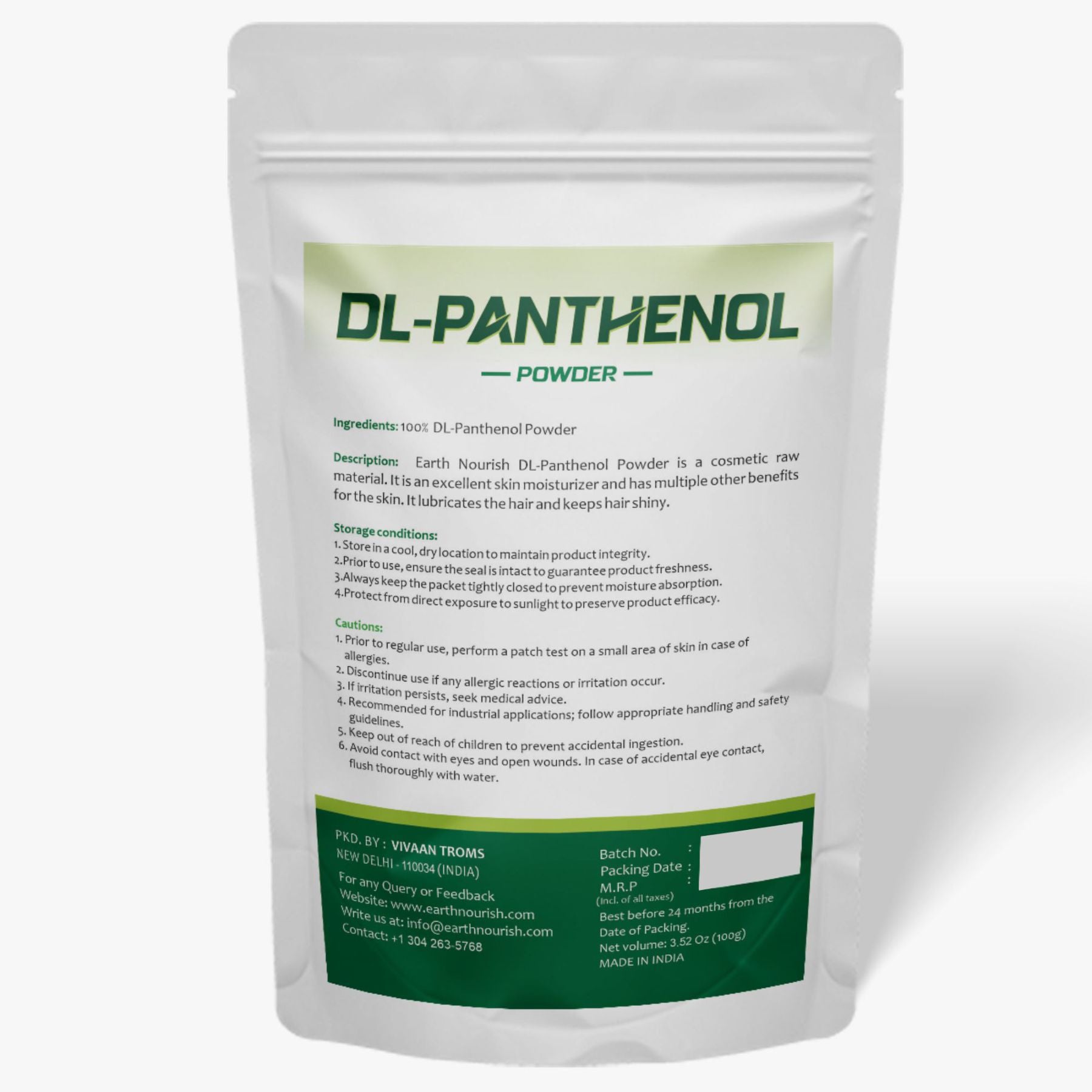 DL-Panthenol Powder 100g – Cosmetic-Grade Raw Material | Earth Nourish