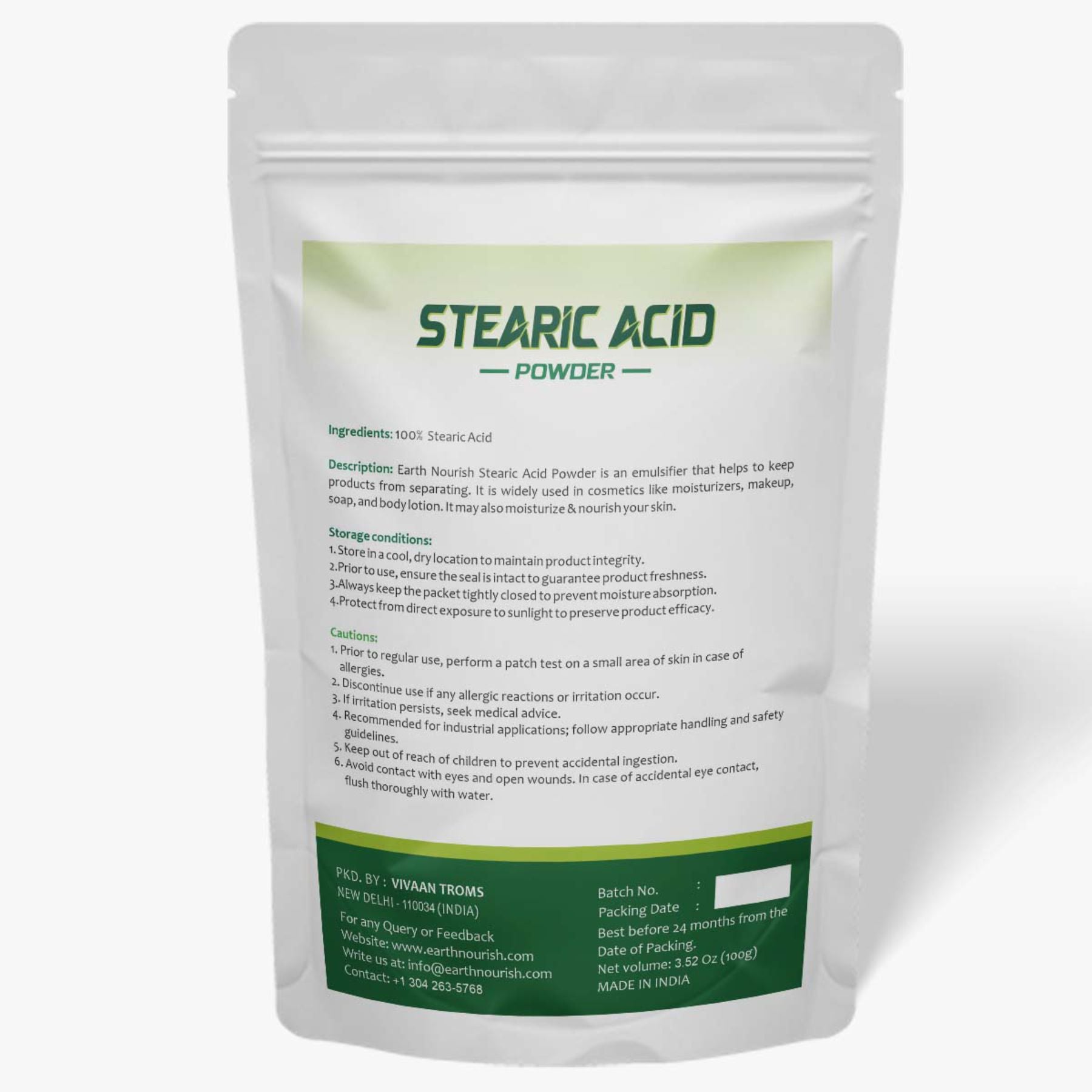 White Stearic Acid Powder 100g – Cosmetic-Grade Raw Material | Earth Nourish